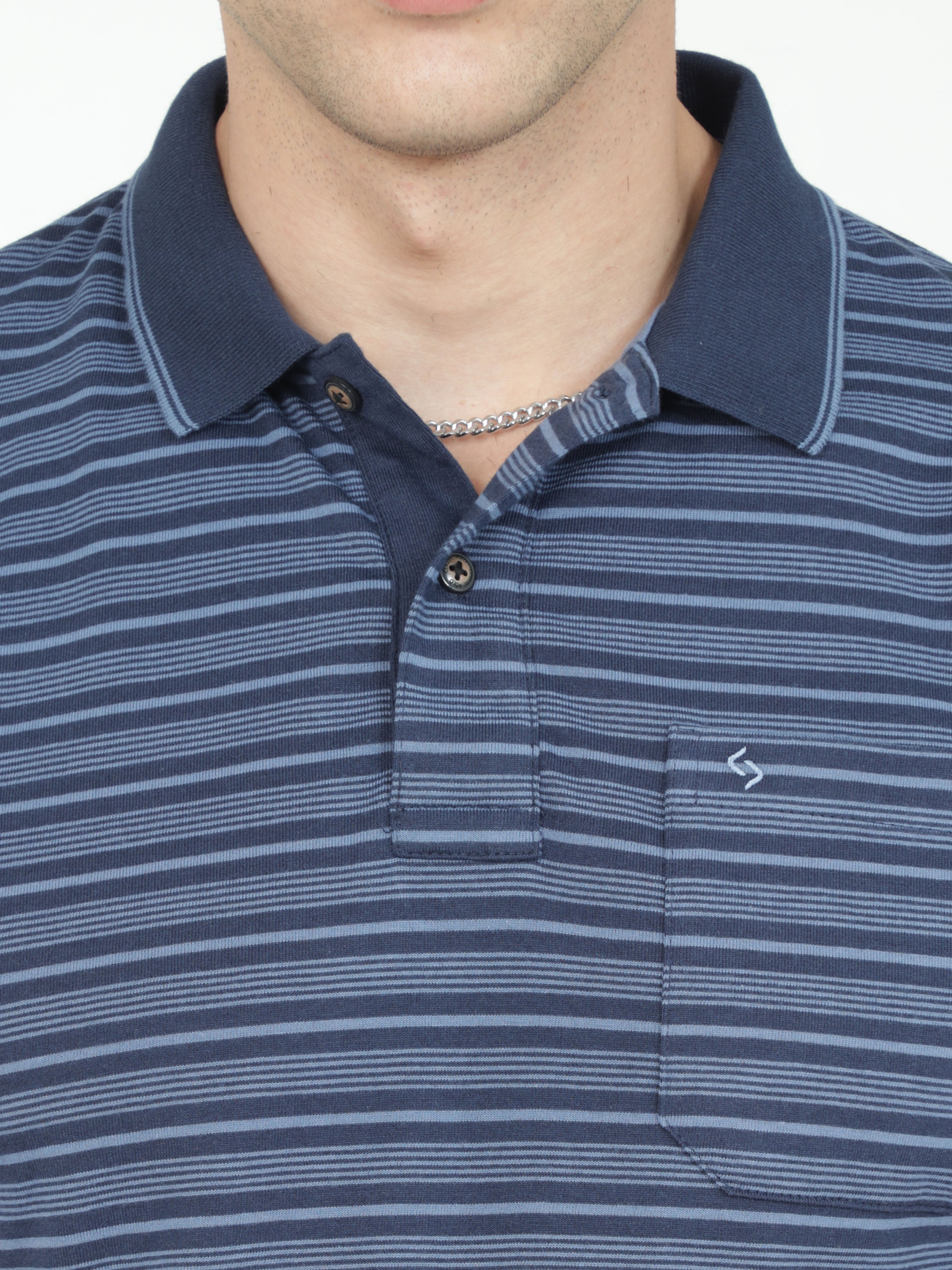 Classic Polo Mens Casual Navy Blue Striped Cotton T-Shirt | F-FEEDERS - 110 A AF P