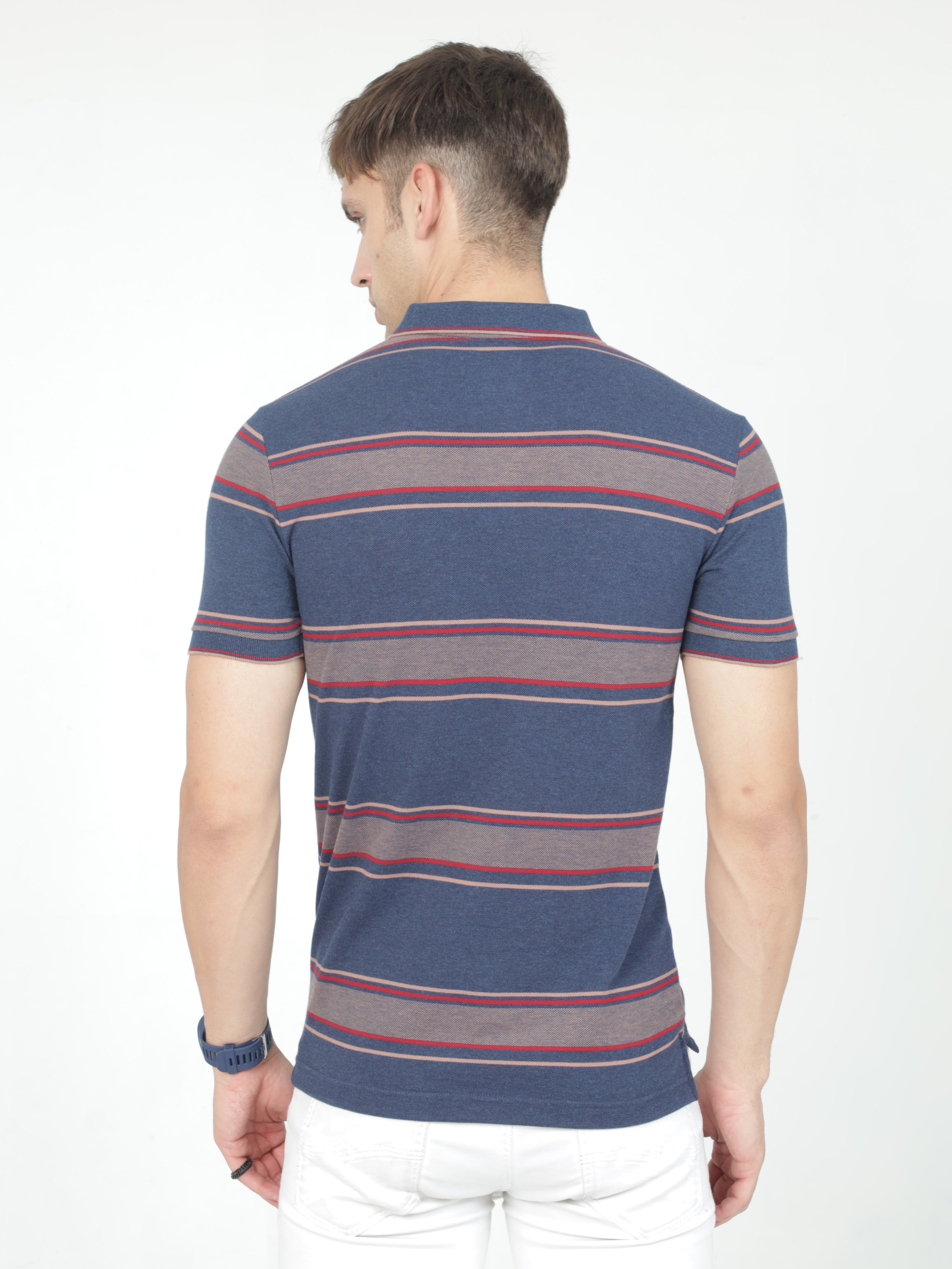 Classic Polo Mens Casual Navy Melange Striped Cotton T-Shirt | F-ADORE - 108 B SF P