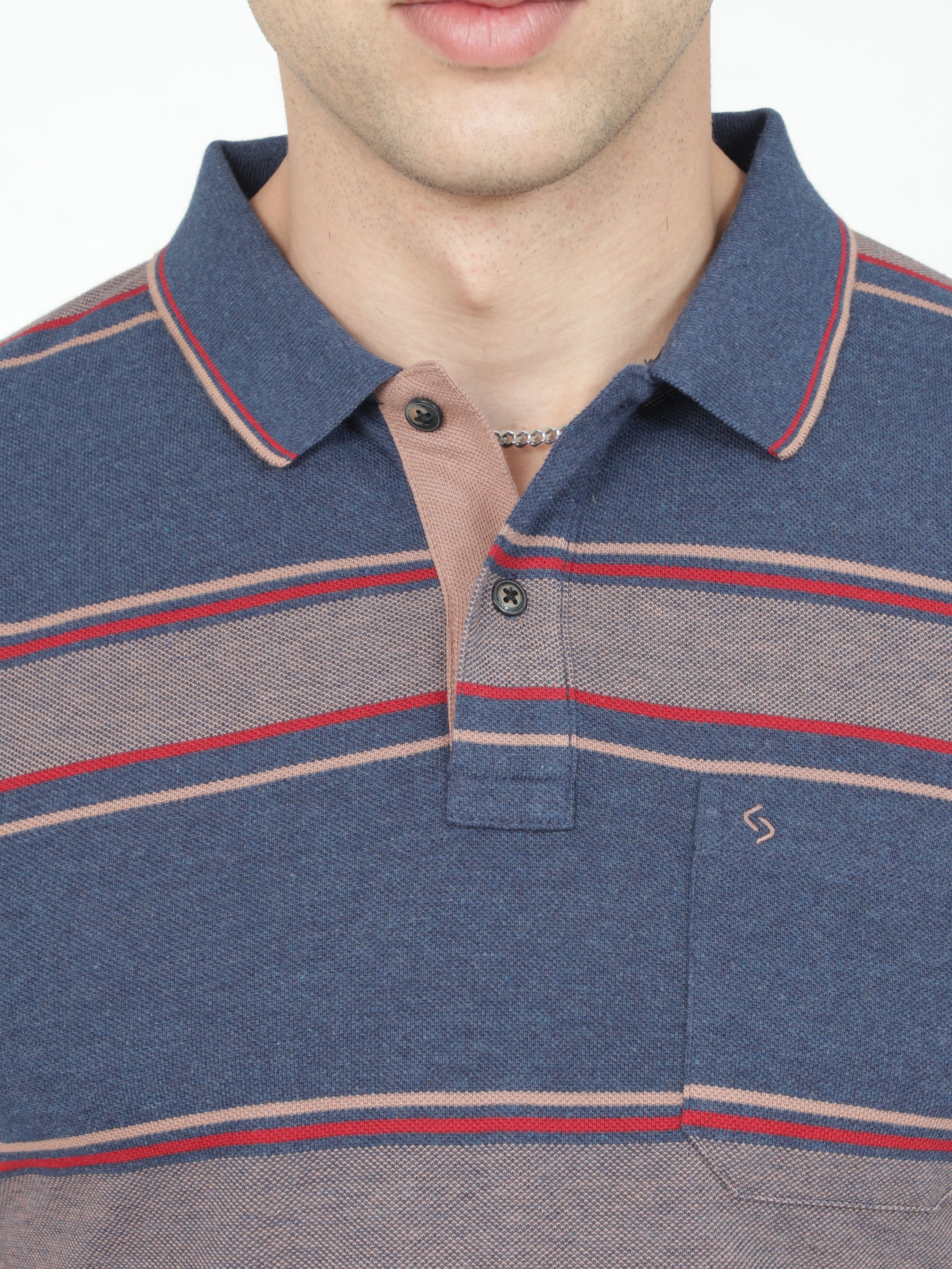 Classic Polo Mens Casual Navy Melange Striped Cotton T-Shirt | F-ADORE - 108 B SF P