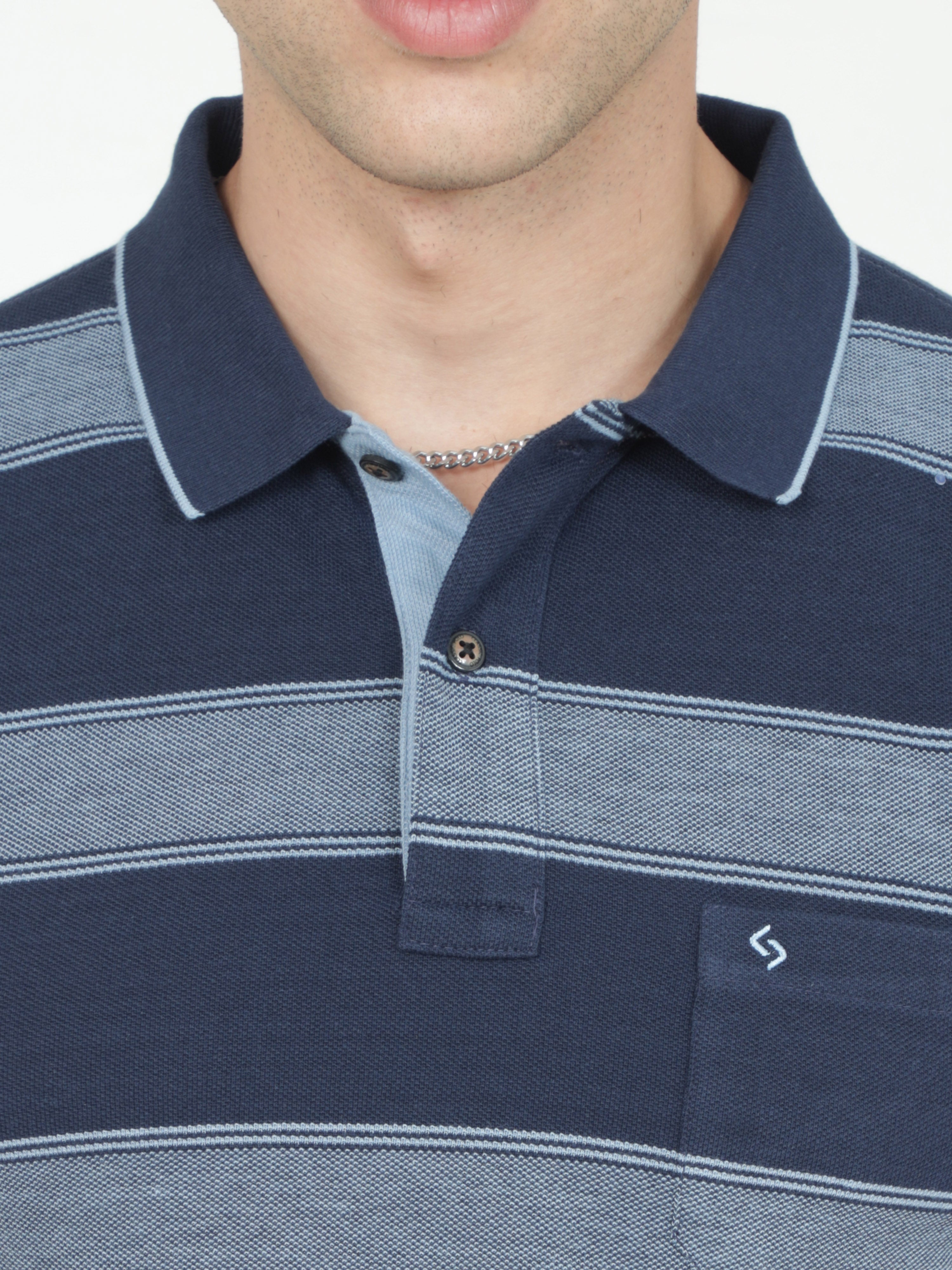 Classic Polo Mens Casual Navy Blue Striped Cotton T-Shirt | F-ADORE - 110 A SF P