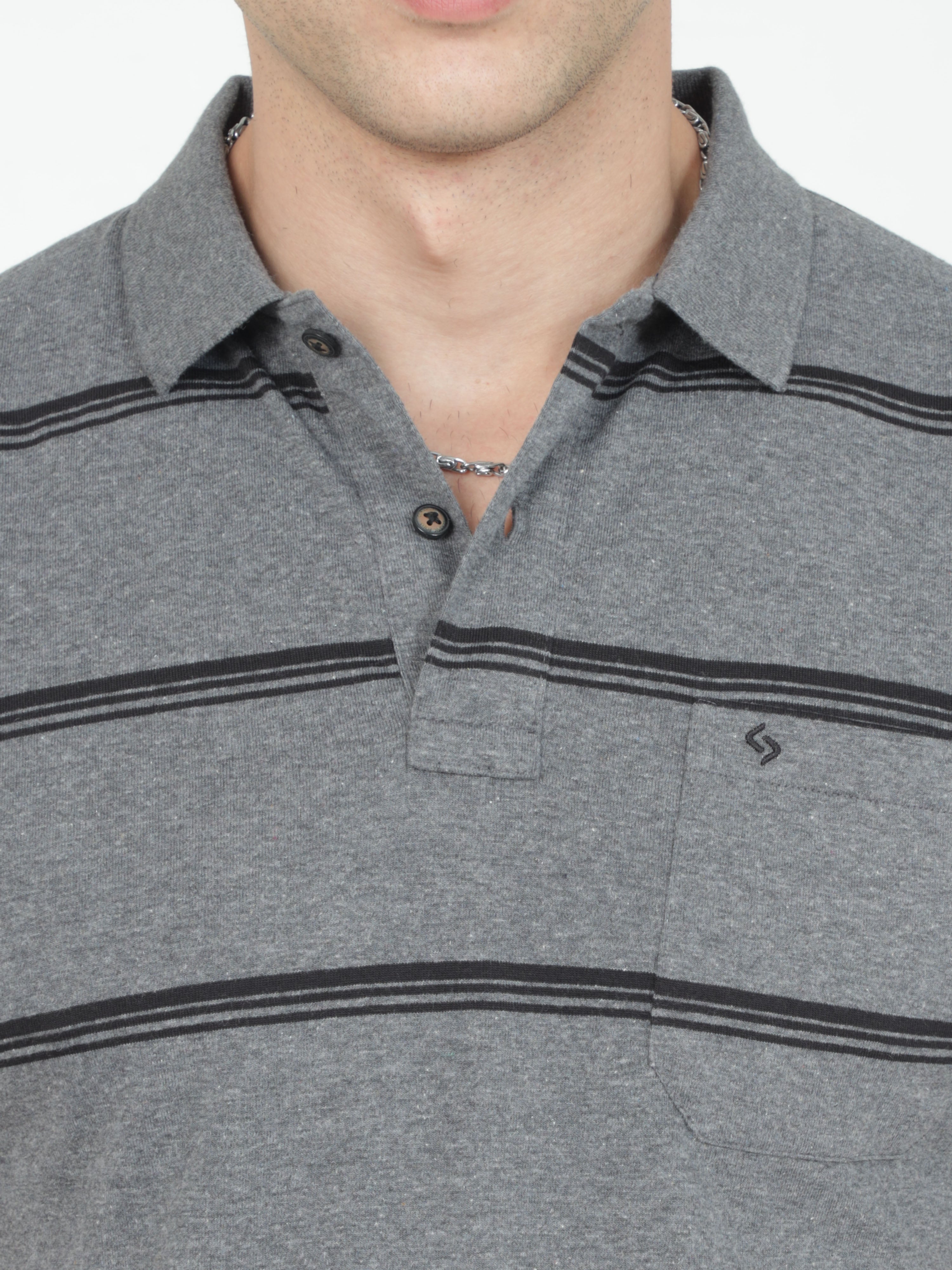 Classic Polo Mens Casual Charcoal Melange Striped Cotton T-Shirt | F-AVON - 117 B AF P