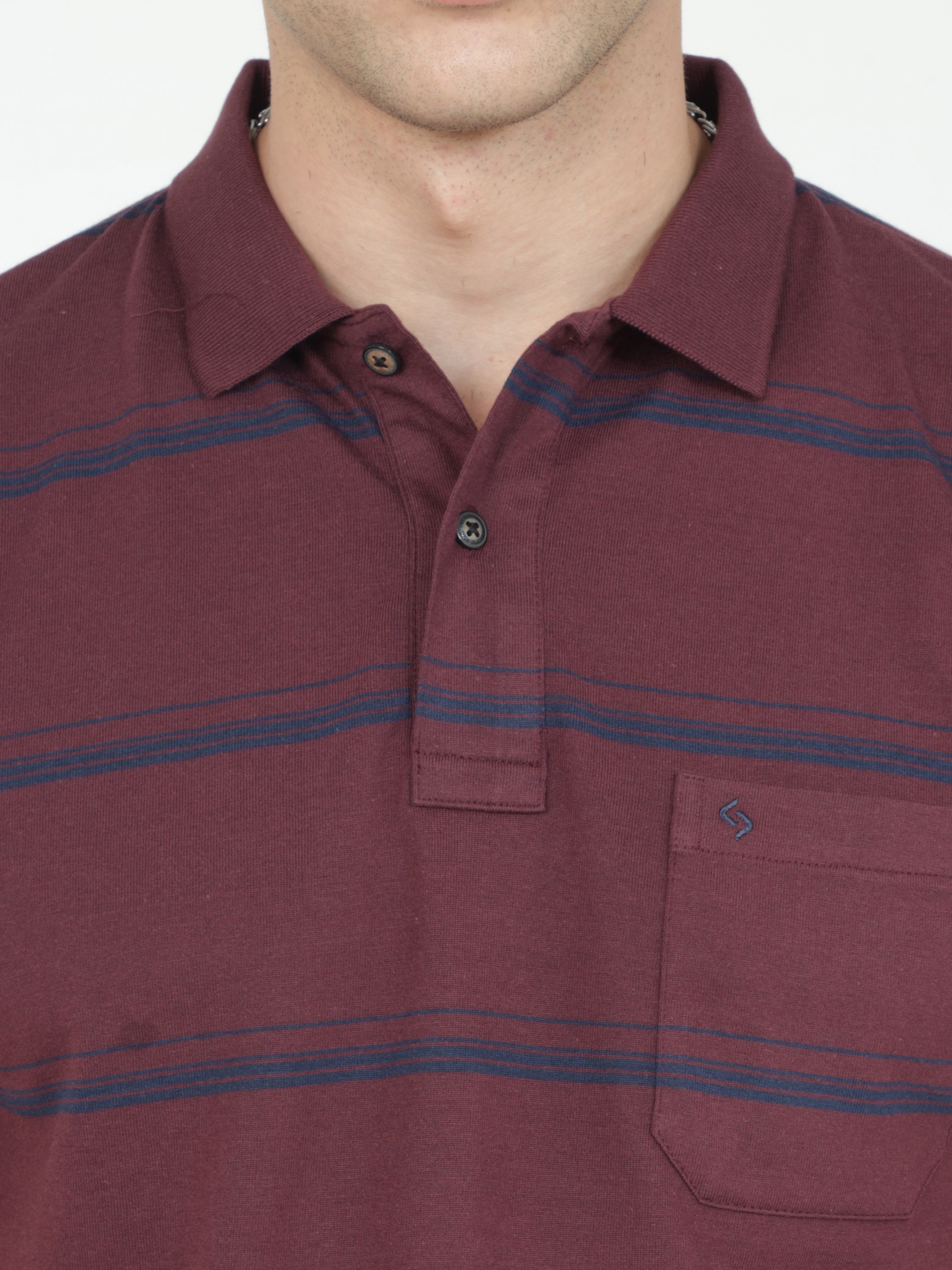 Classic Polo Mens Casual Burgundy Striped Cotton T-Shirt | F-AVON - 110 A AF P