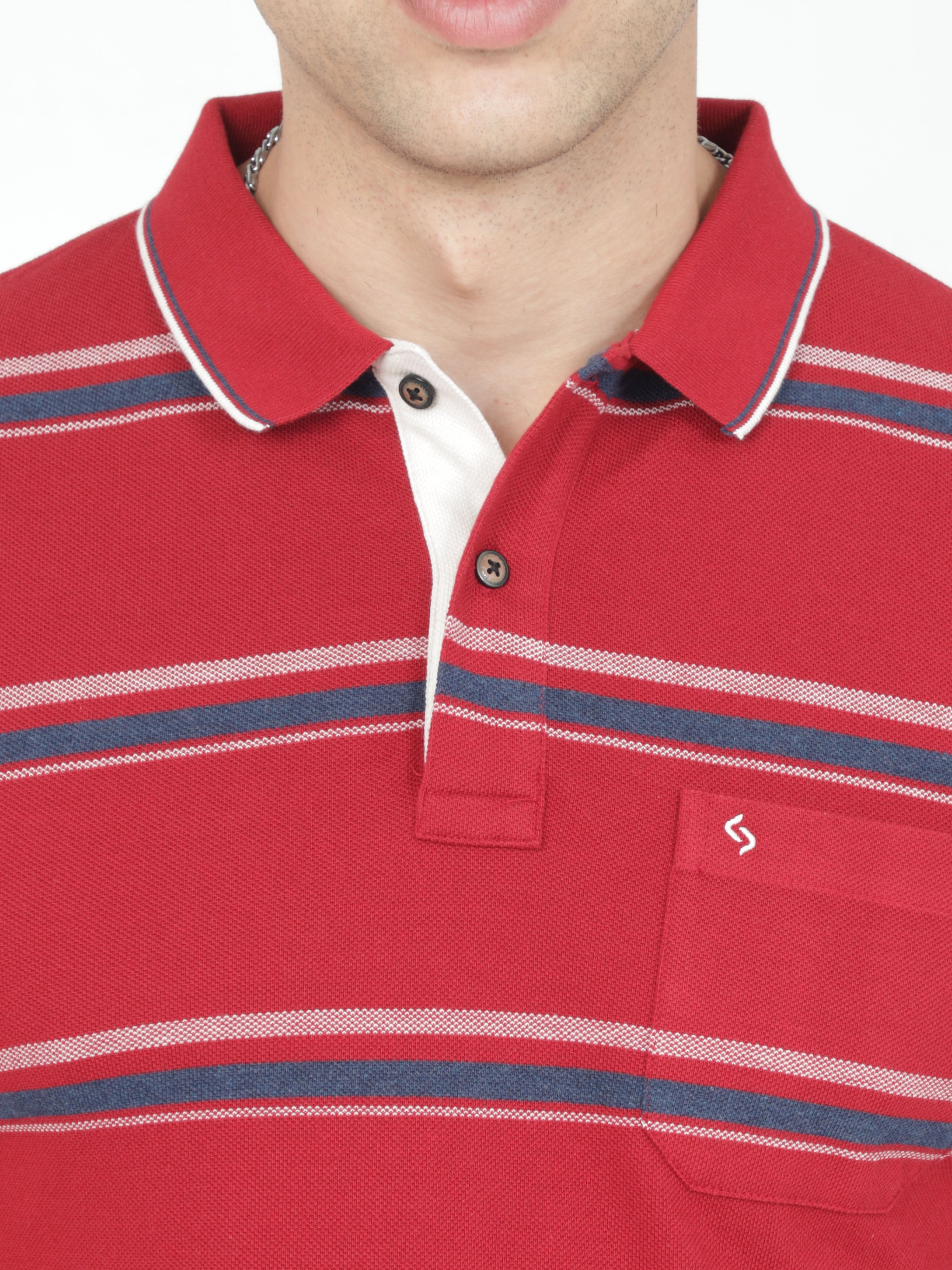 Classic Polo Mens Casual Red Striped Cotton T-Shirt | F-ADORE - 107 A SF P