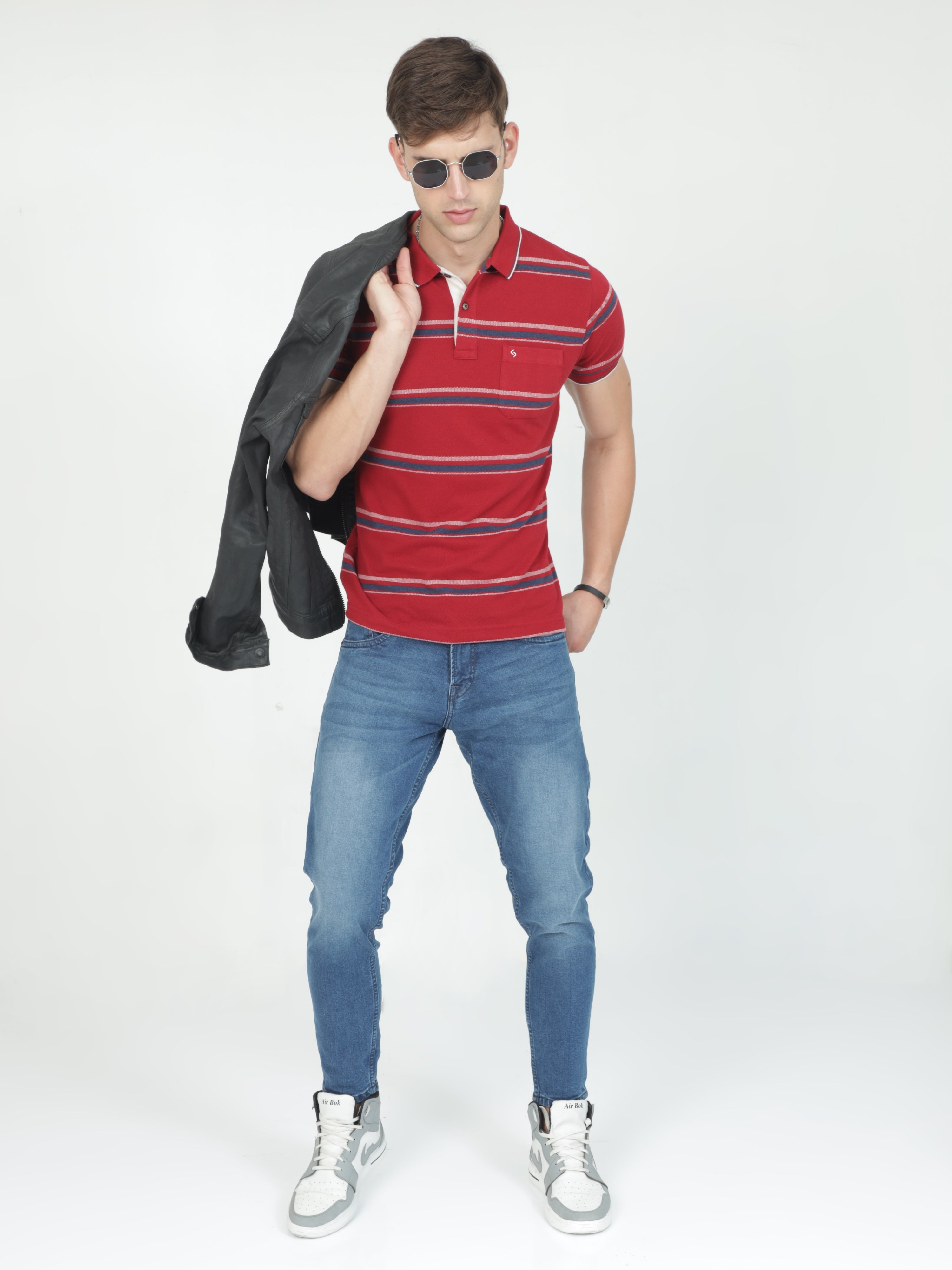 Classic Polo Mens Casual Red Striped Cotton T-Shirt | F-ADORE - 107 A SF P