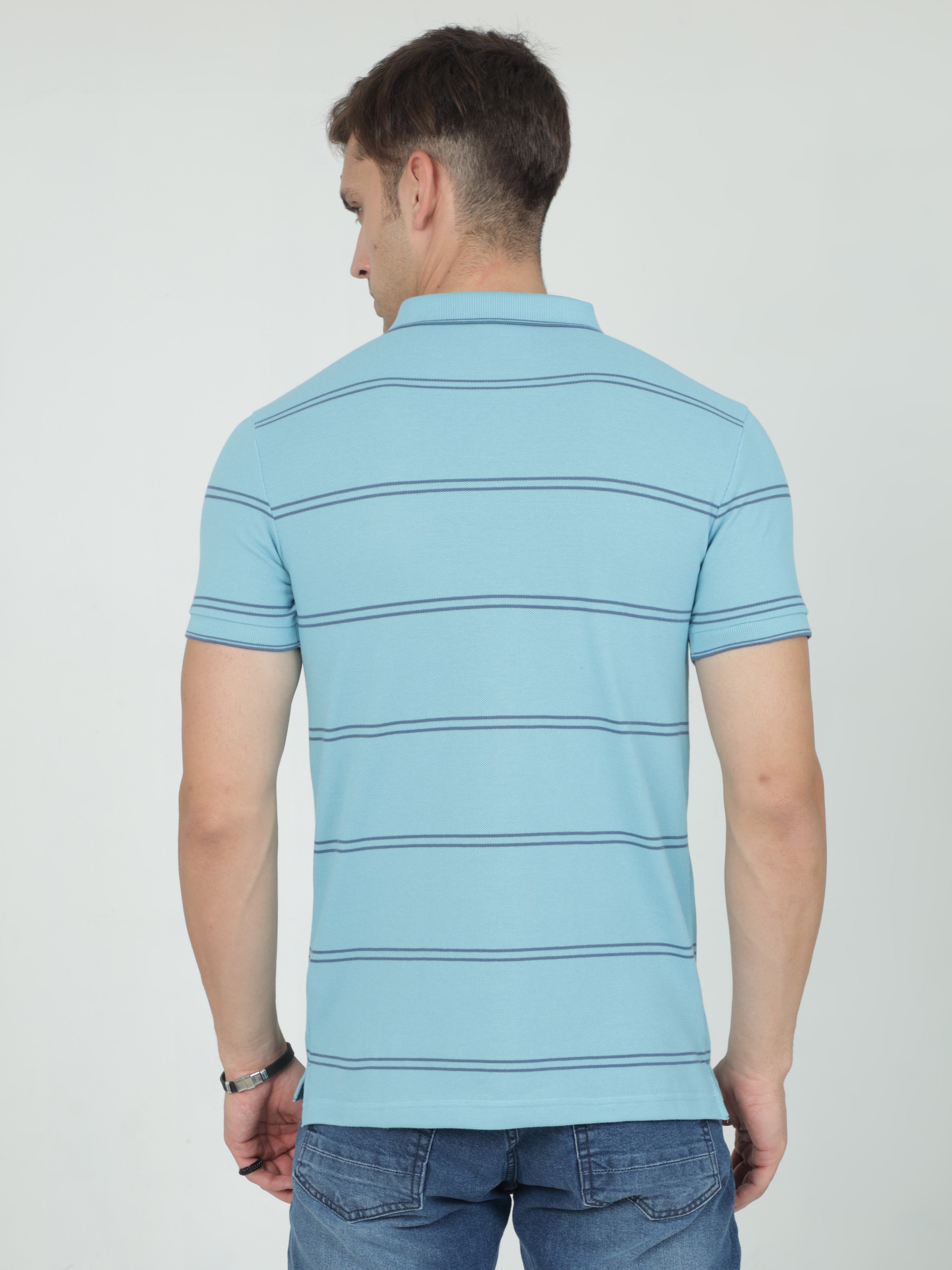 Classic Polo Mens Casual Blue Striped Cotton T-Shirt | F-ADORE - 101 B SF P