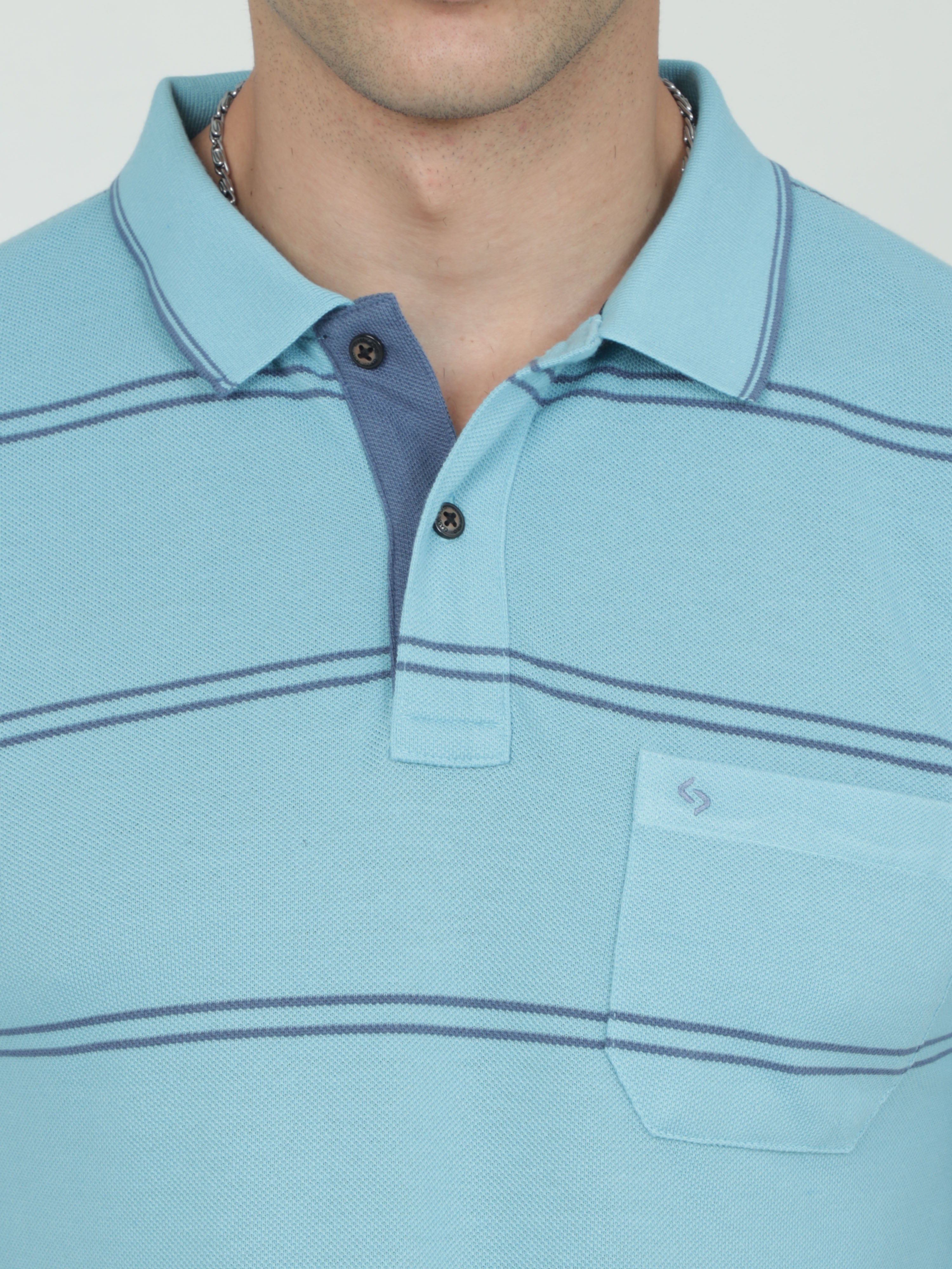Classic Polo Mens Casual Blue Striped Cotton T-Shirt | F-ADORE - 101 B SF P