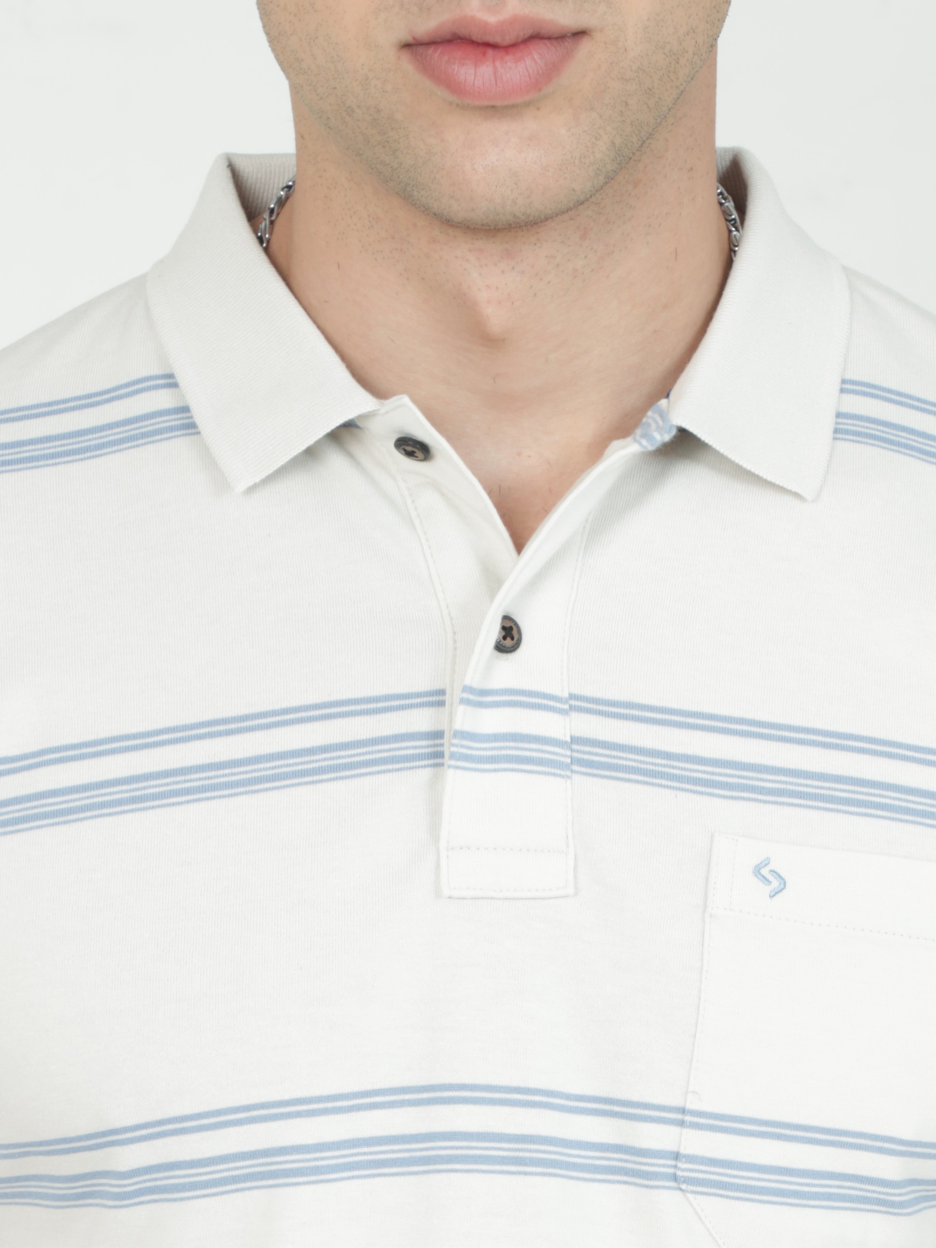 Classic Polo Mens Casual White Striped Cotton T-Shirt | F-AVON - 114 B AF P