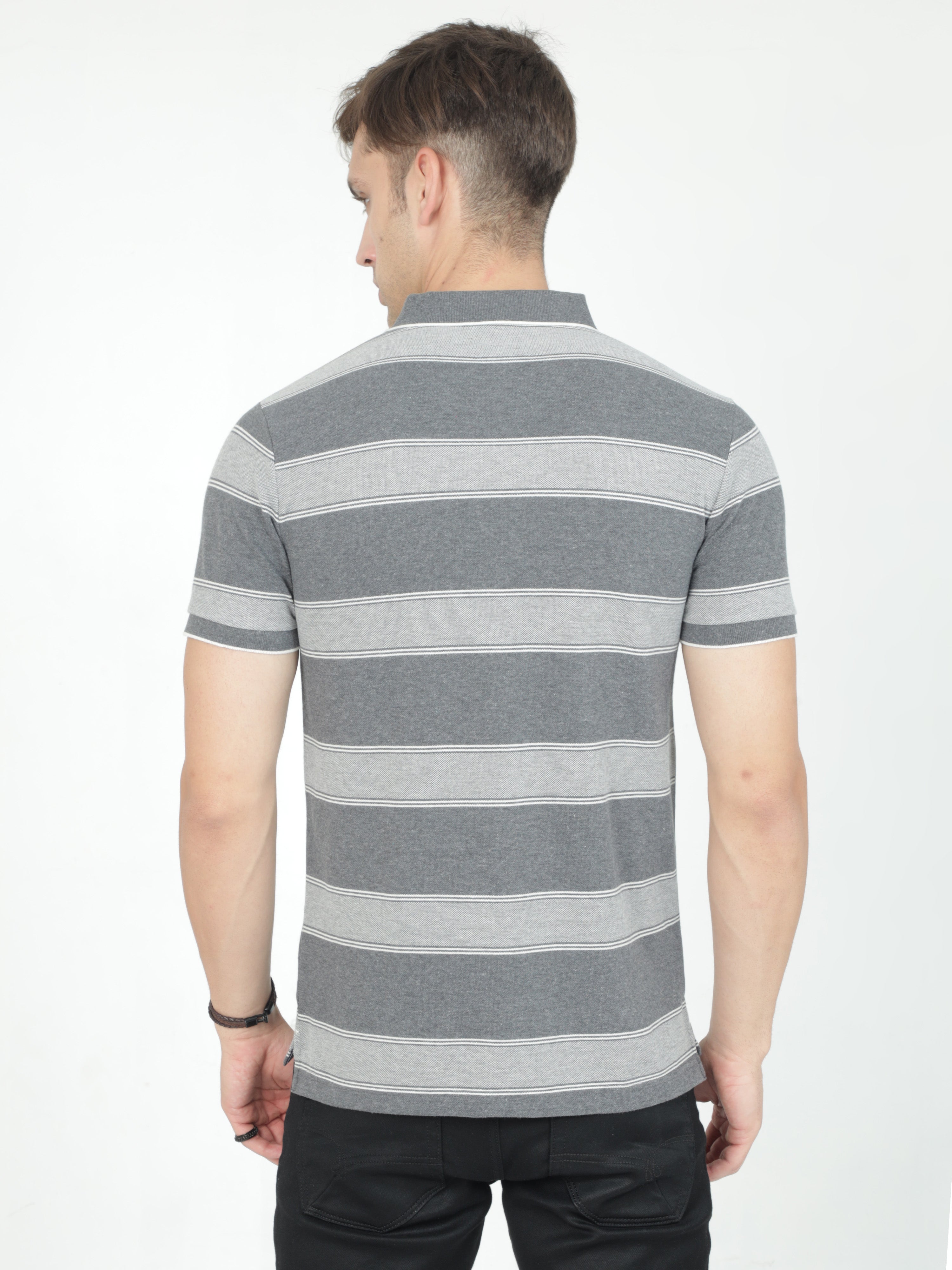 Classic Polo Mens Casual Grey Striped Cotton T-Shirt | F-ADORE - 110 B SF P