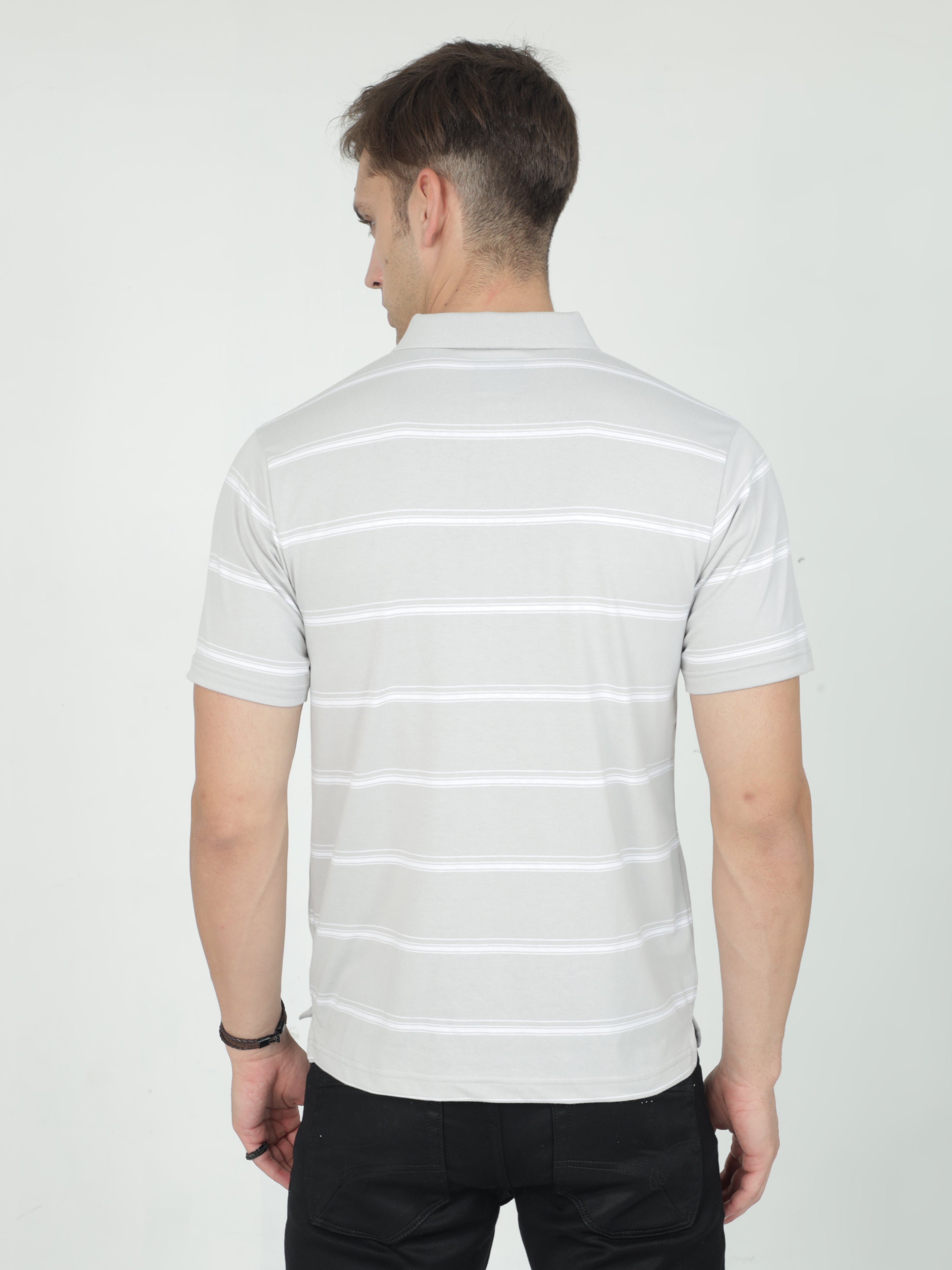 Classic Polo Mens Casual Grey Striped Cotton T-Shirt | F-AVON - 113 A AF P