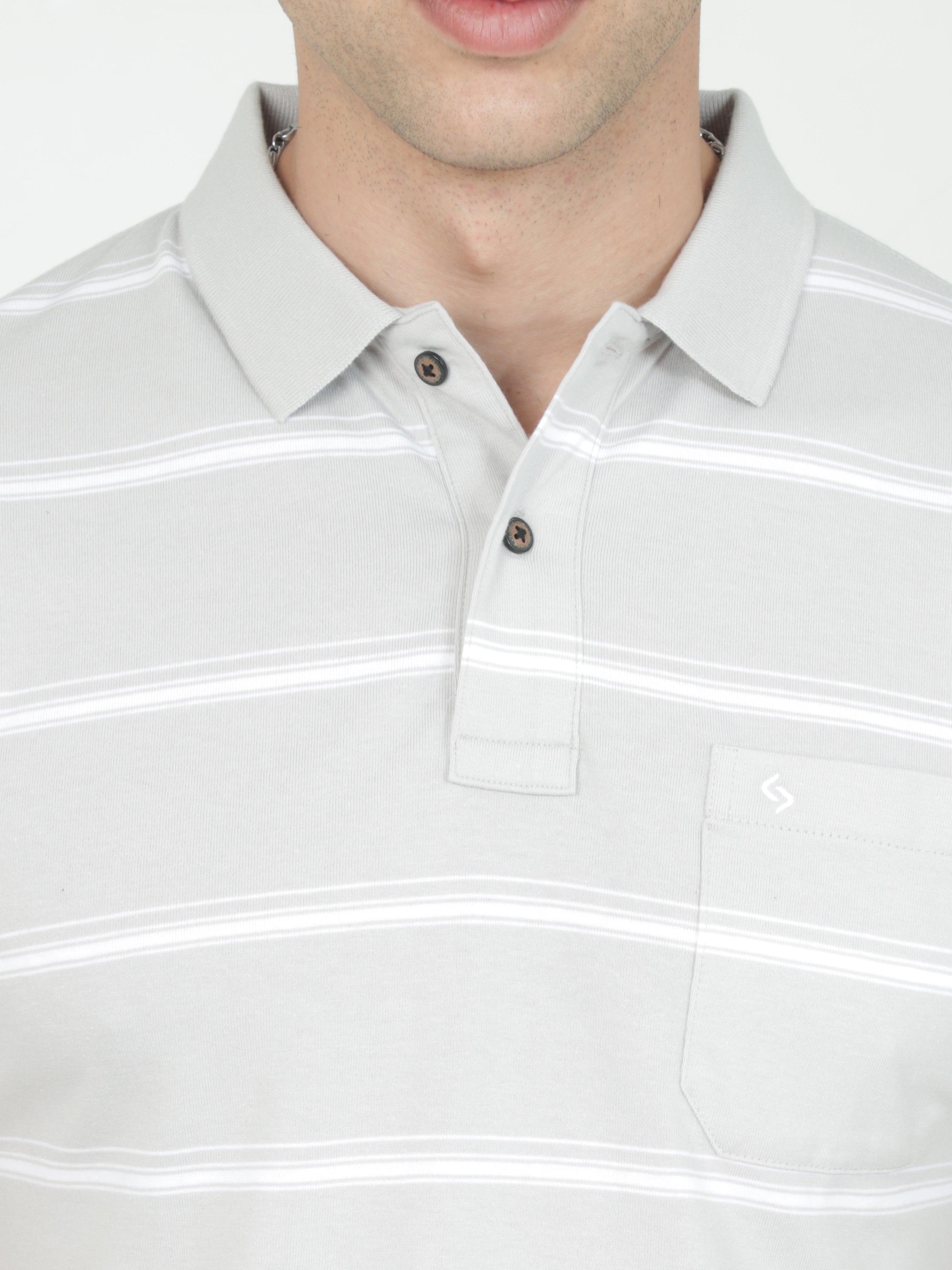 Classic Polo Mens Casual Grey Striped Cotton T-Shirt | F-AVON - 113 A AF P