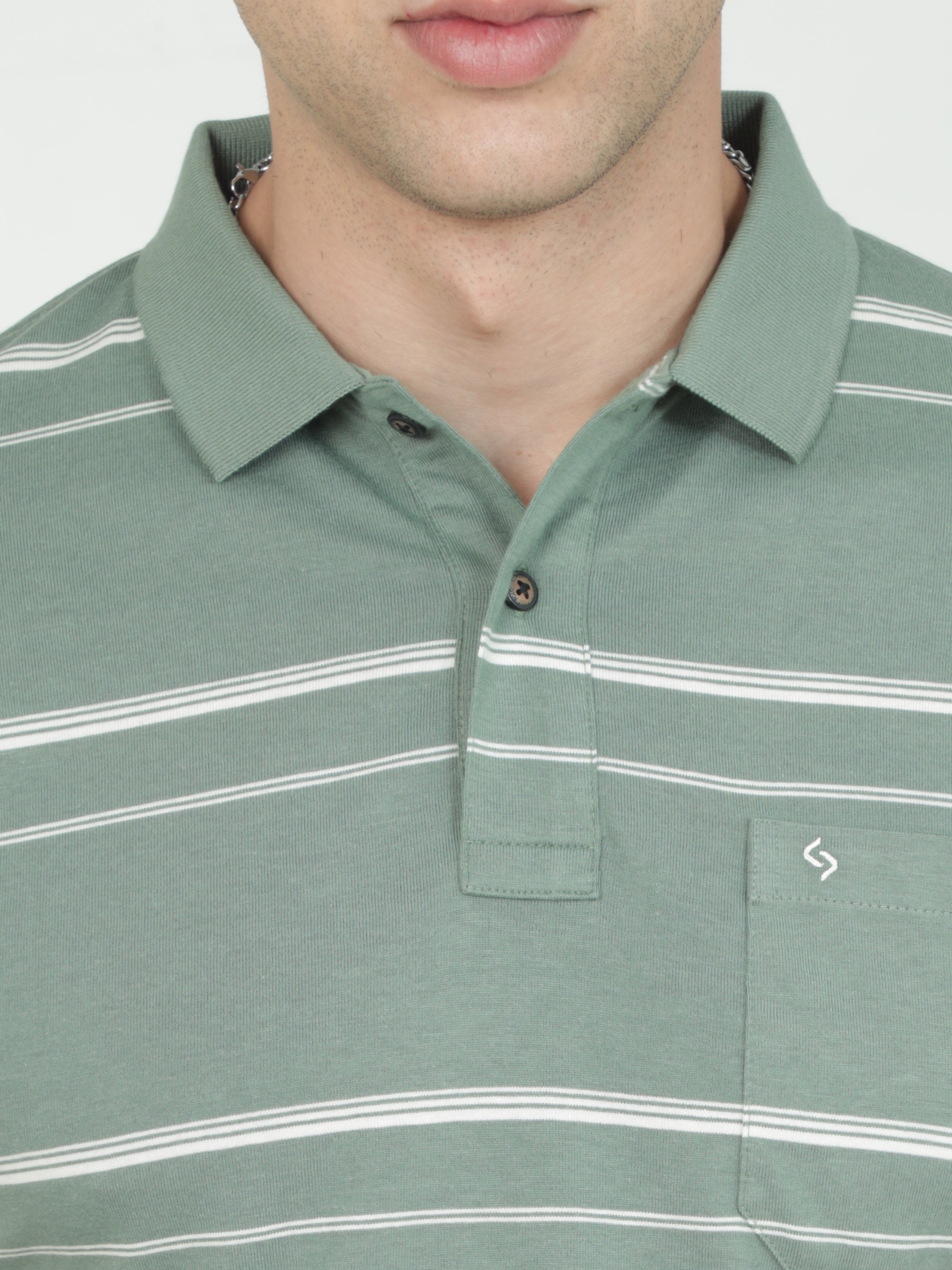 Classic Polo Mens Casual Green Striped Cotton T-Shirt | F-AVON - 116 B AF P