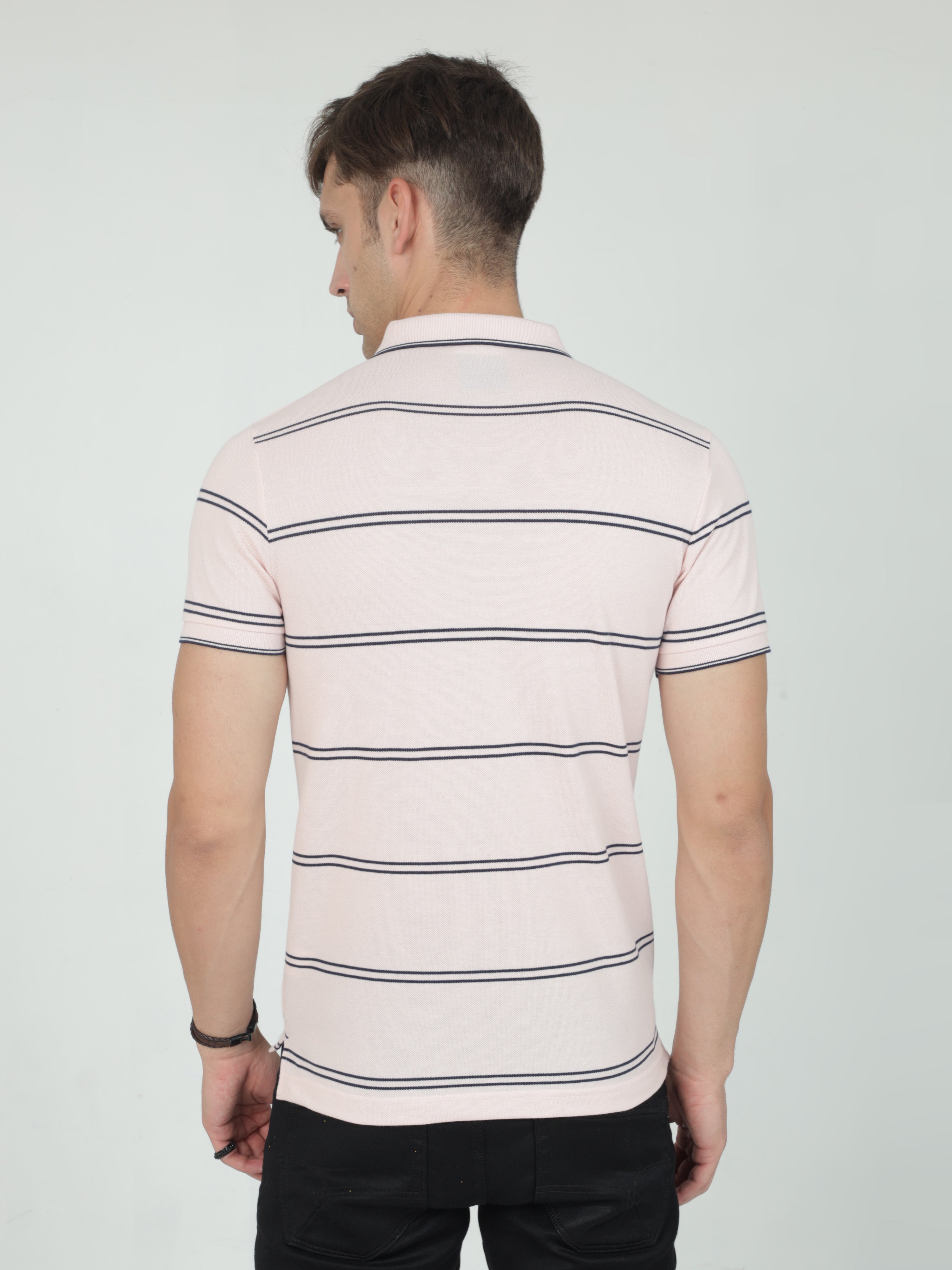 Classic Polo Mens Casual Lt.Peach Striped Cotton T-Shirt | F-ADORE - 101 A SF P