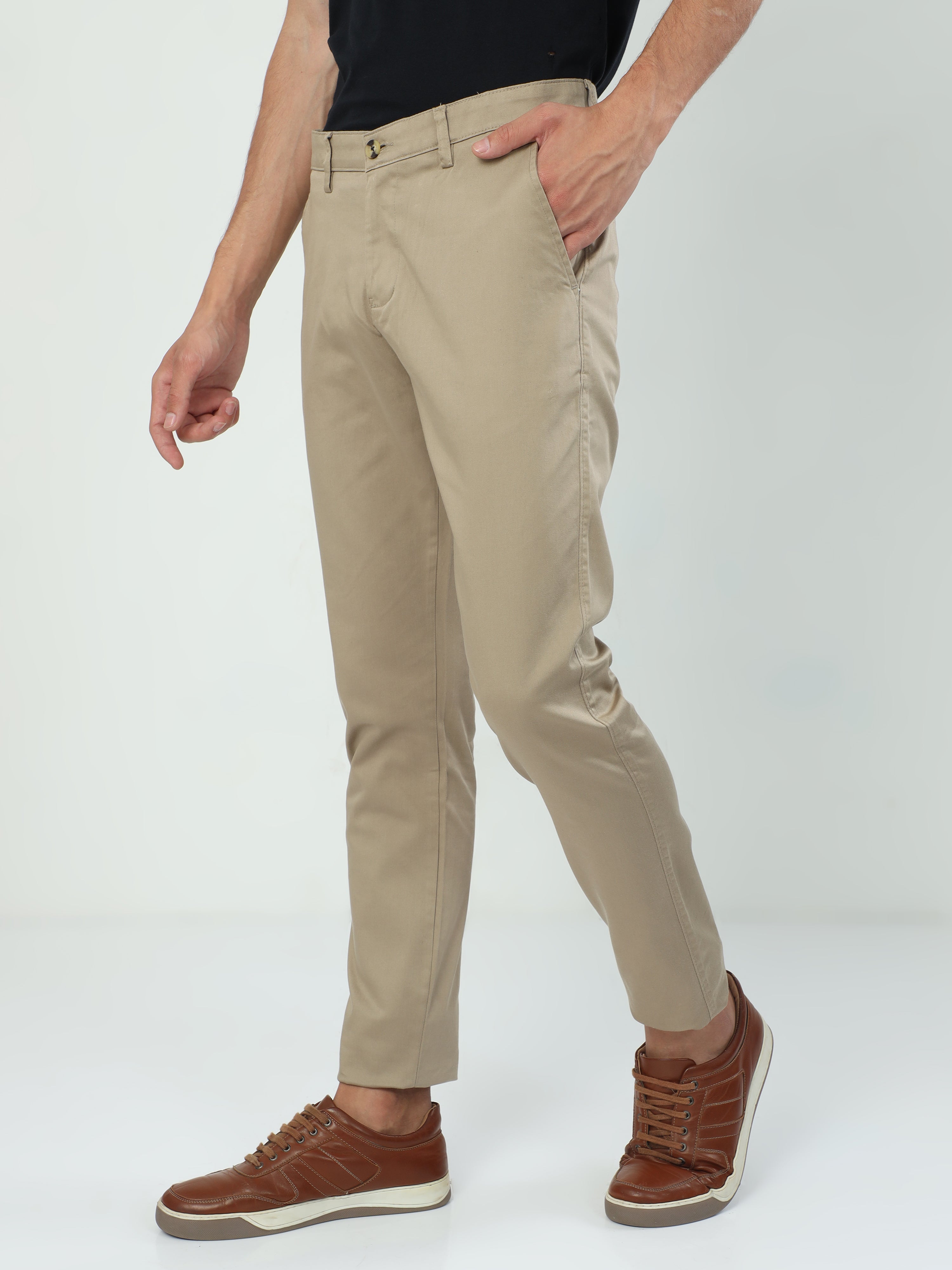 Classic Polo Men's   Moderate Fit Cotton Trousers | CR-TRS-SATIN-KHAKI MF LY