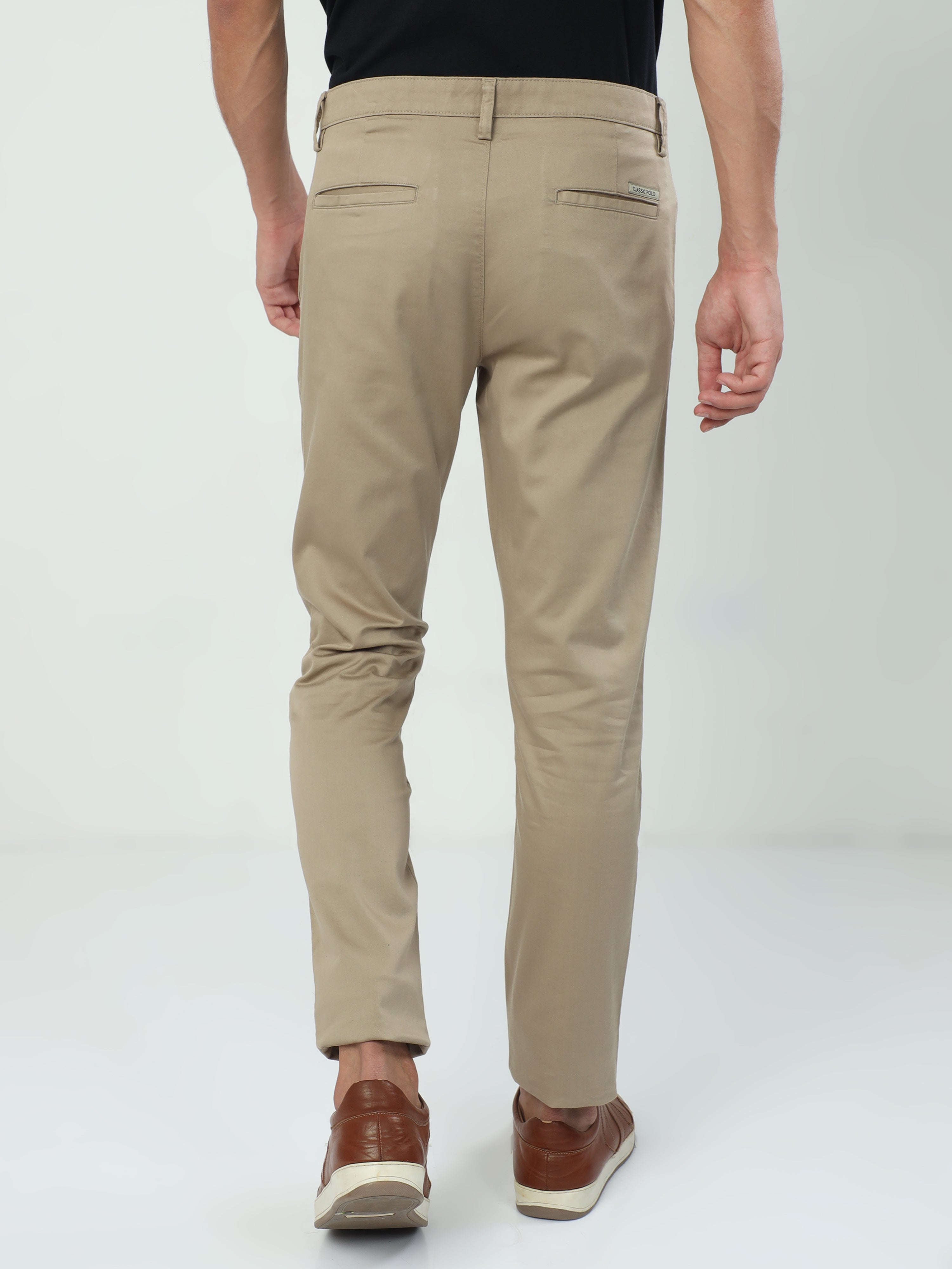 Classic Polo Men's   Moderate Fit Cotton Trousers | CR-TRS-SATIN-KHAKI MF LY