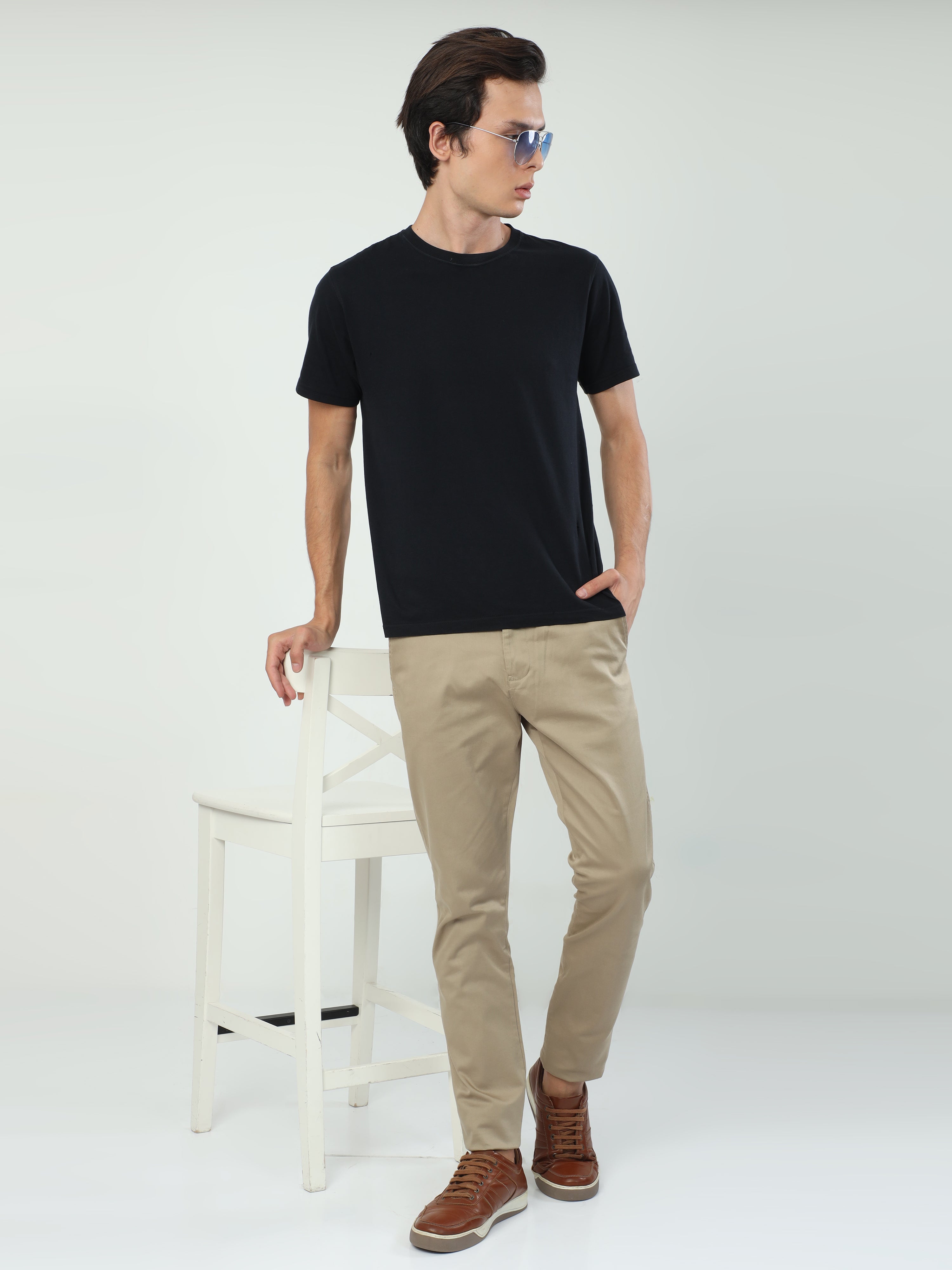 Classic Polo Men's   Moderate Fit Cotton Trousers | CR-TRS-SATIN-KHAKI MF LY