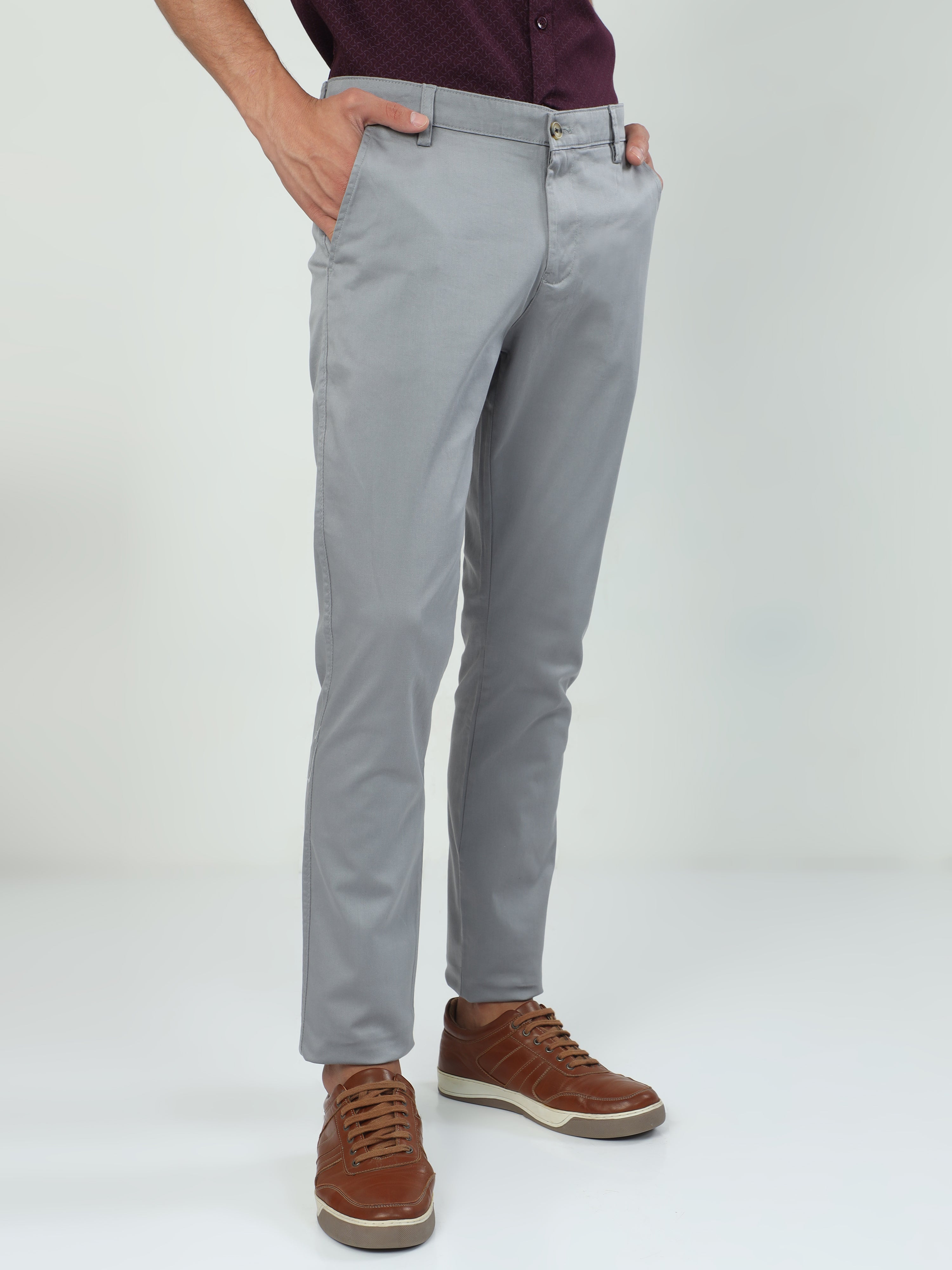 Classic Polo Men's   Moderate Fit Cotton Trousers | CR-TRS-SATIN-LT.GREY MF LY