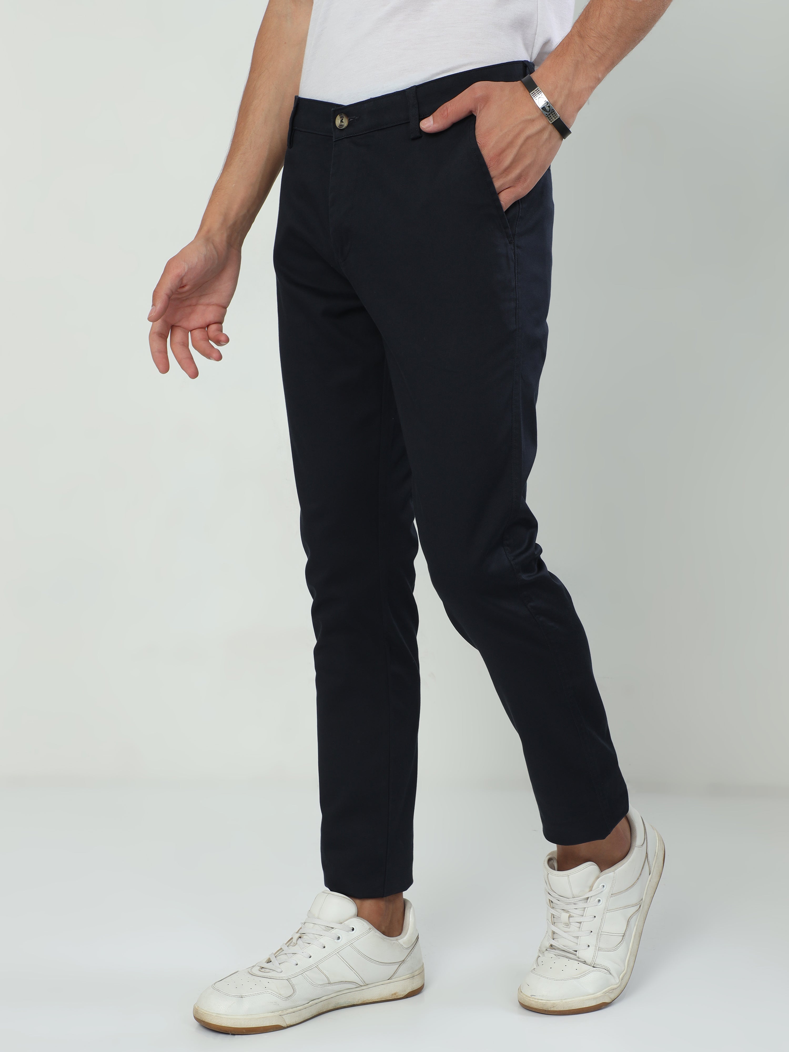 Classic Polo Men's   Moderate Fit Cotton Trousers | CR-TRS-SATIN-NAVY MF LY