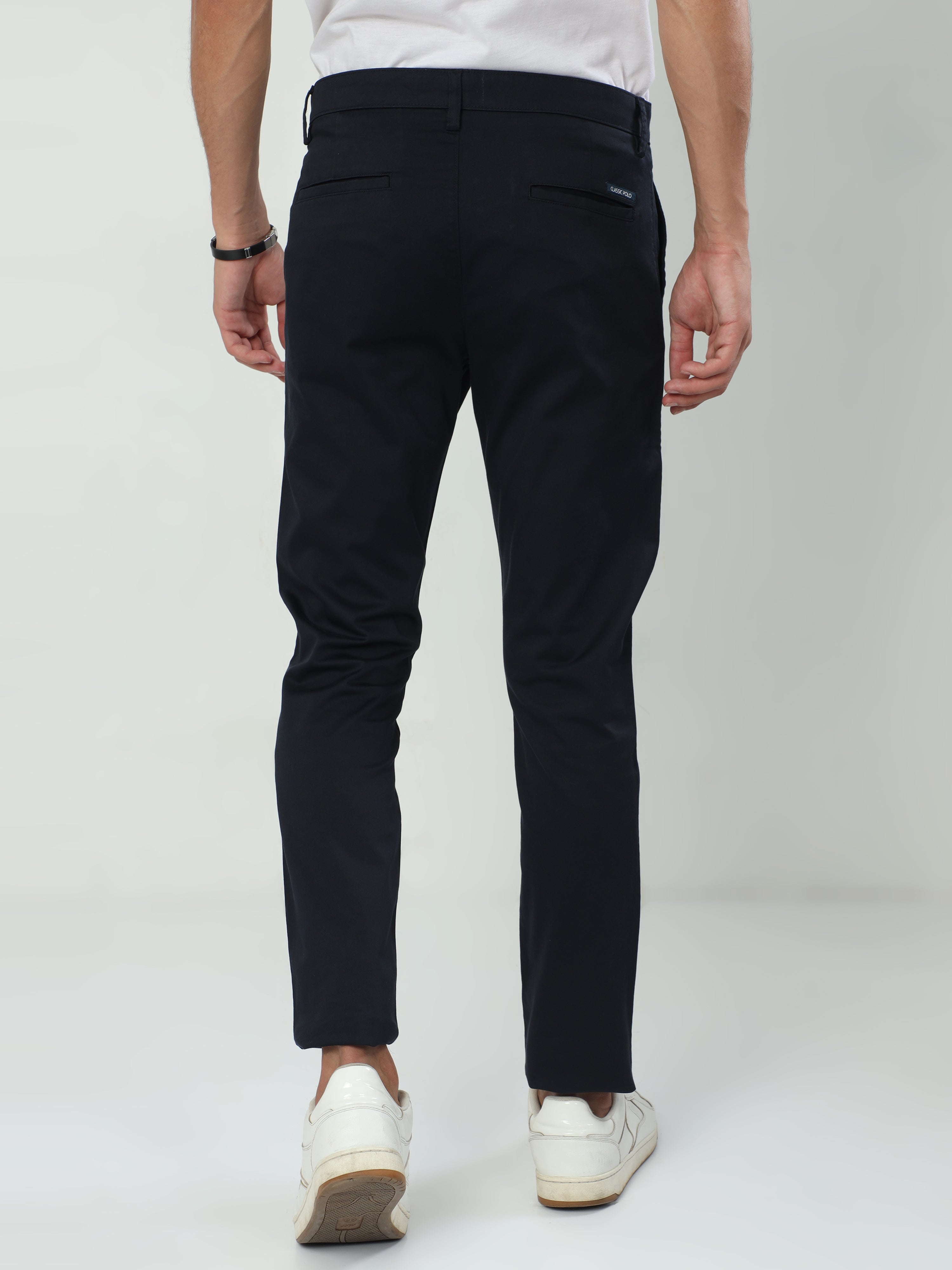Classic Polo Men's   Moderate Fit Cotton Trousers | CR-TRS-SATIN-NAVY MF LY