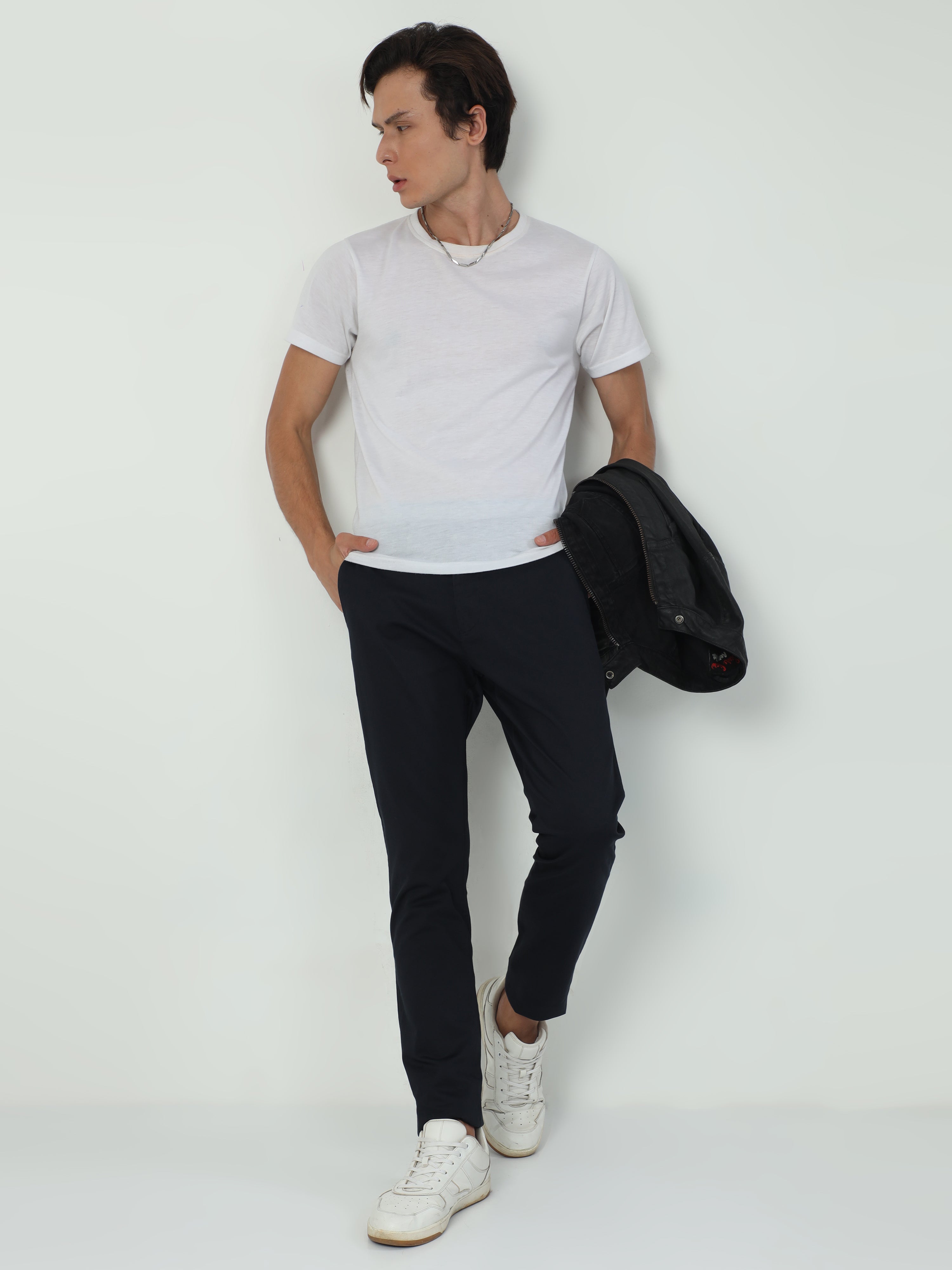 Classic Polo Men's   Moderate Fit Cotton Trousers | CR-TRS-SATIN-NAVY MF LY