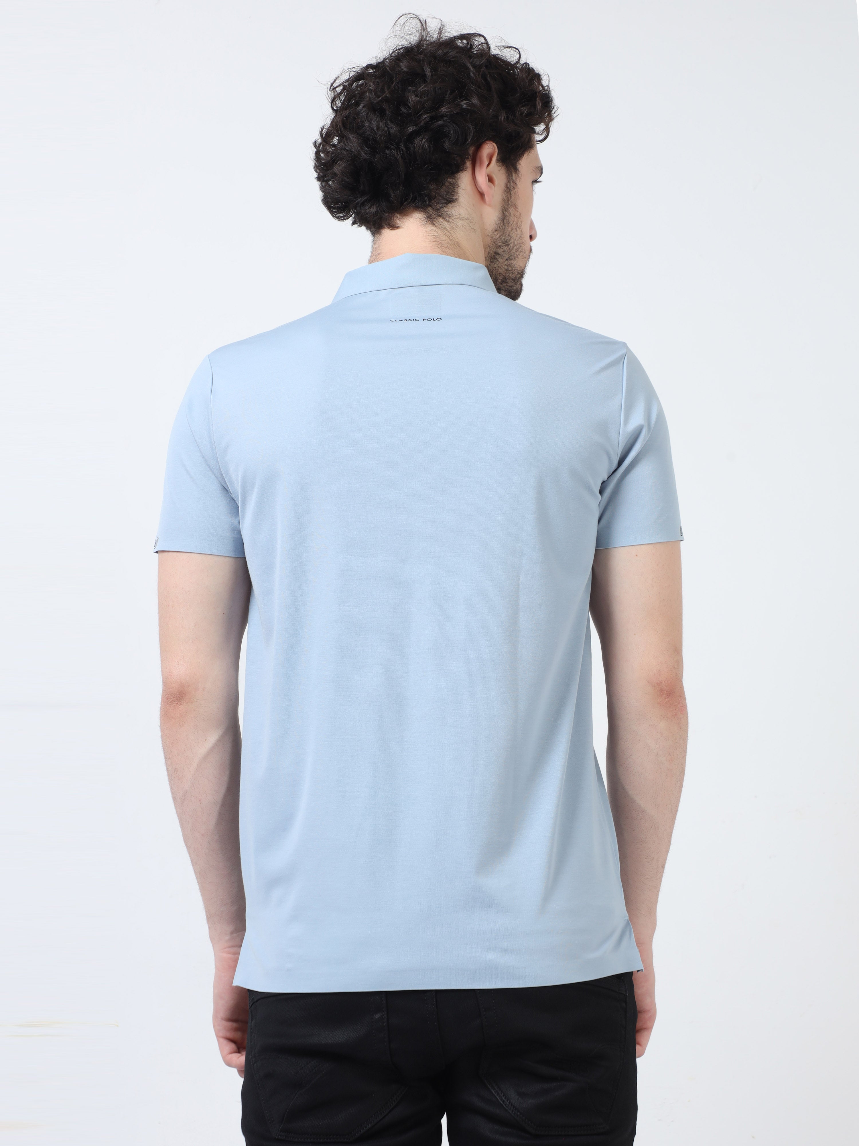 Classic Polo Men's Casual Solid Blue Half Sleeve T-Shirt | UNICO - 98 A SF P