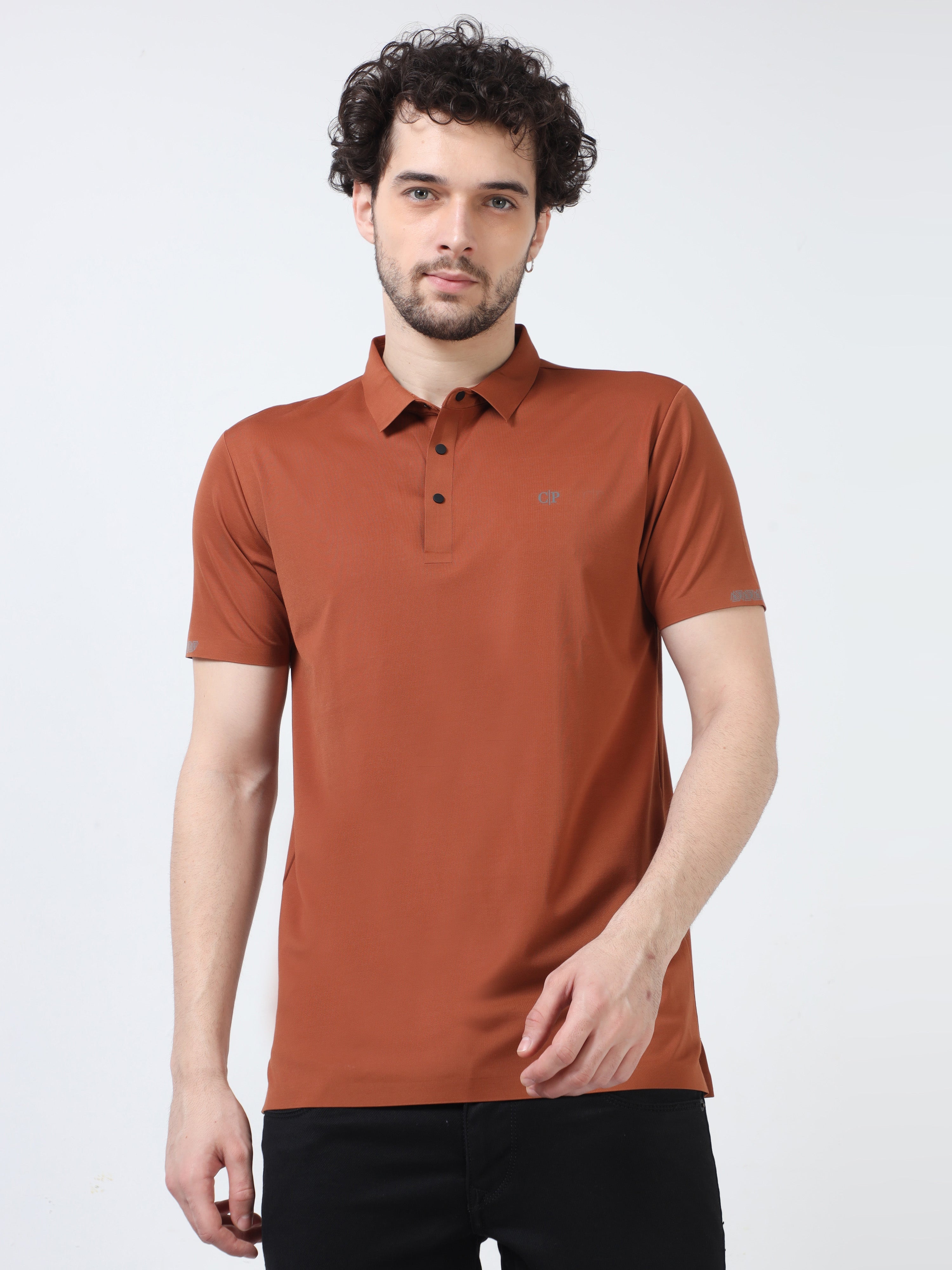 Classic Polo Men's Casual Solid Rust Half Sleeve T-Shirt | UNICO - 95 B SF P