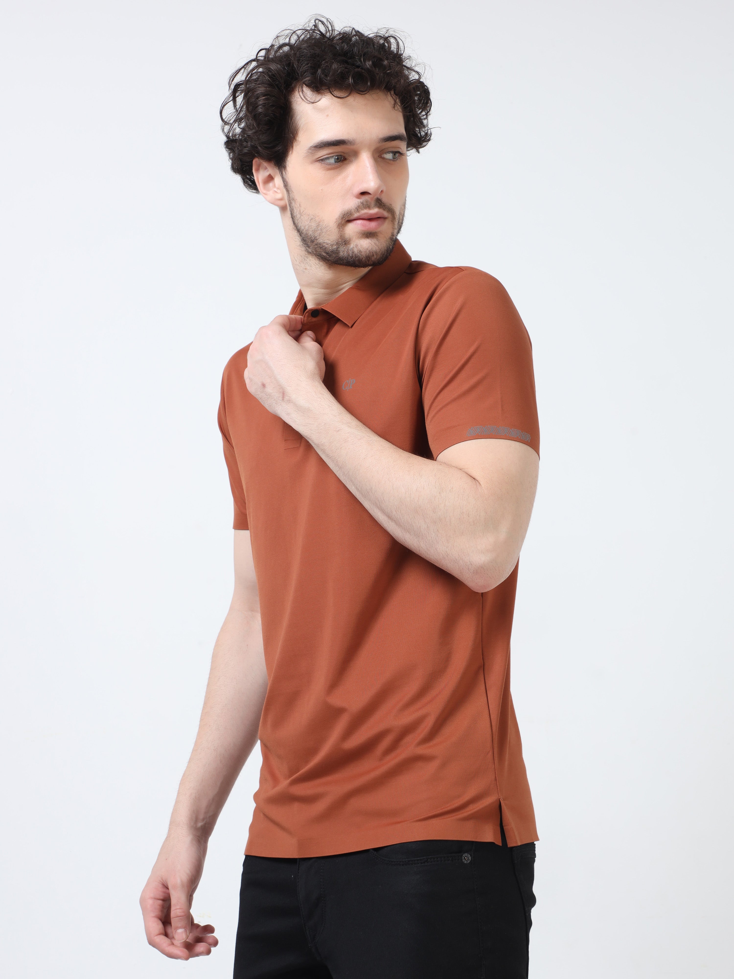 Classic Polo Men's Casual Solid Rust Half Sleeve T-Shirt | UNICO - 95 B SF P