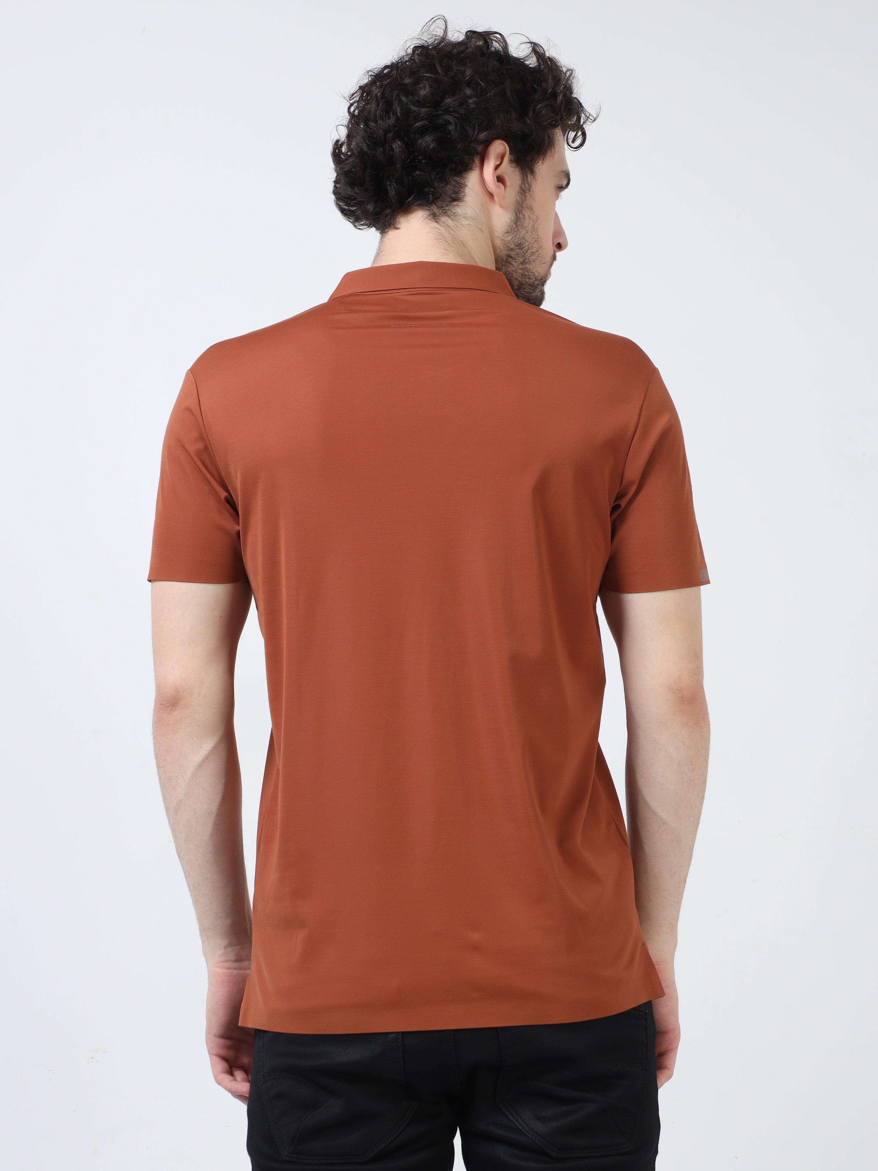 Classic Polo Men's Casual Solid Rust Half Sleeve T-Shirt | UNICO - 95 B SF P