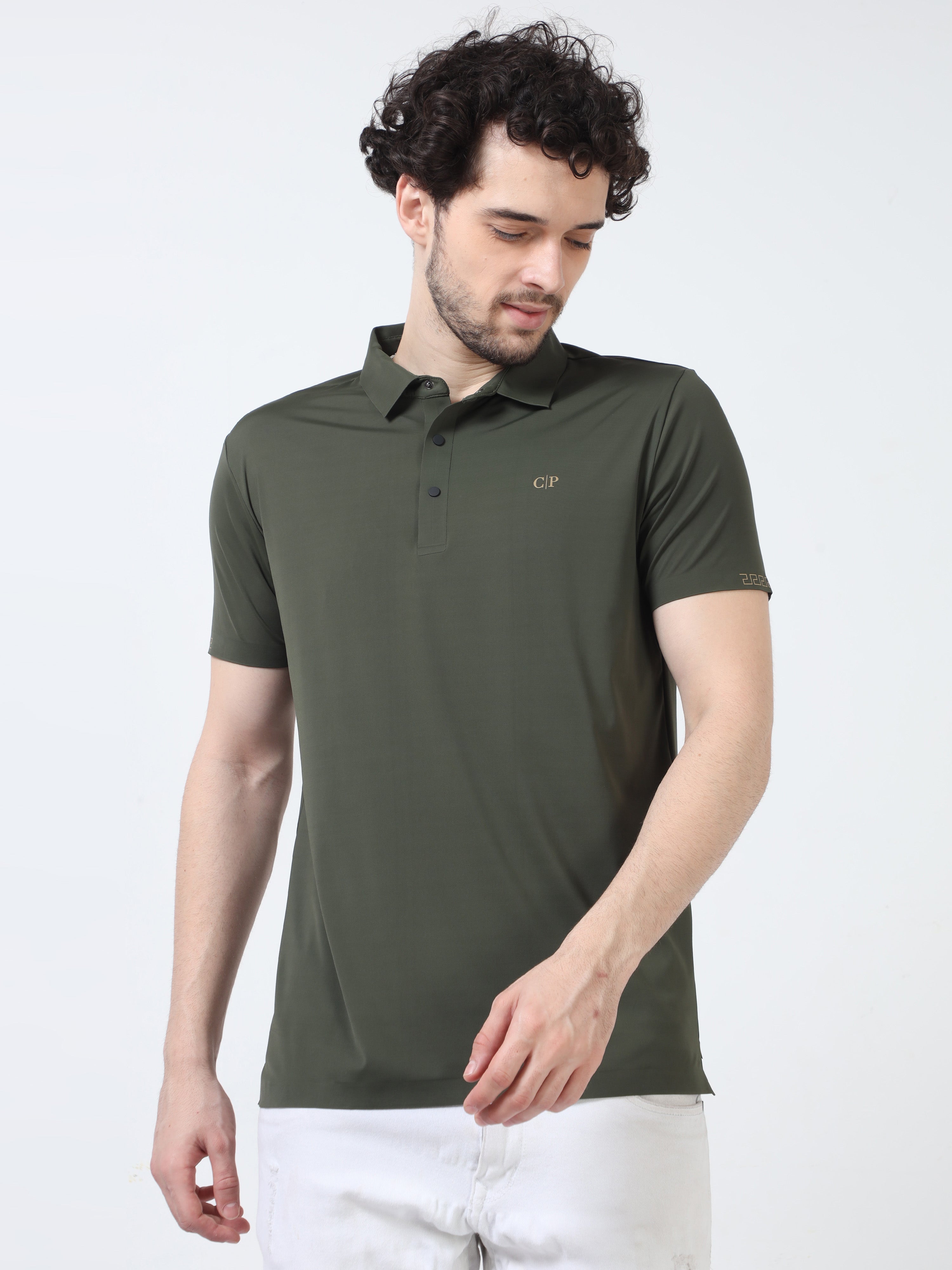 Classic Polo Men's Casual Solid Olive Green Half Sleeve T-Shirt | UNICO - 109 SF P