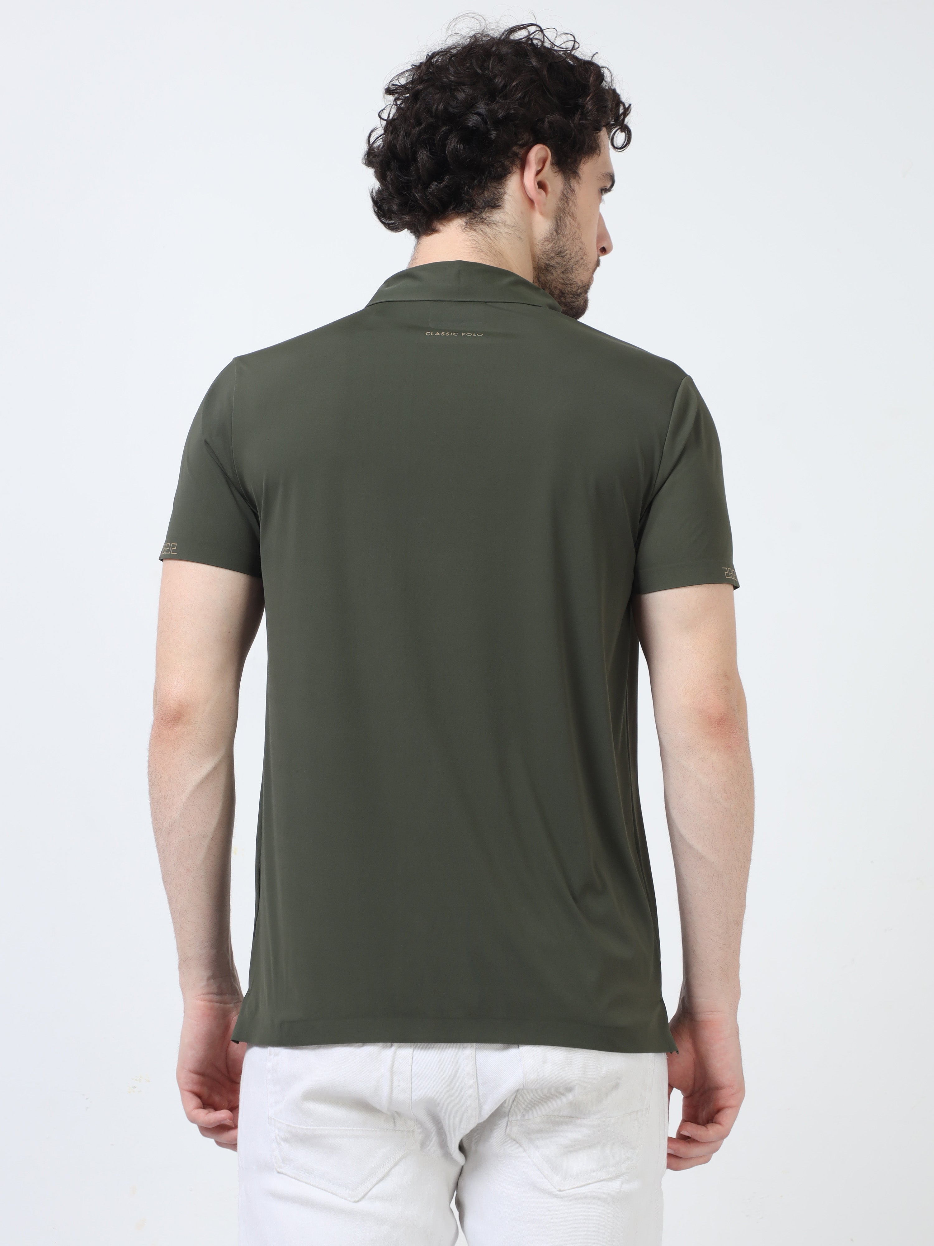 Classic Polo Men's Casual Solid Olive Green Half Sleeve T-Shirt | UNICO - 109 SF P