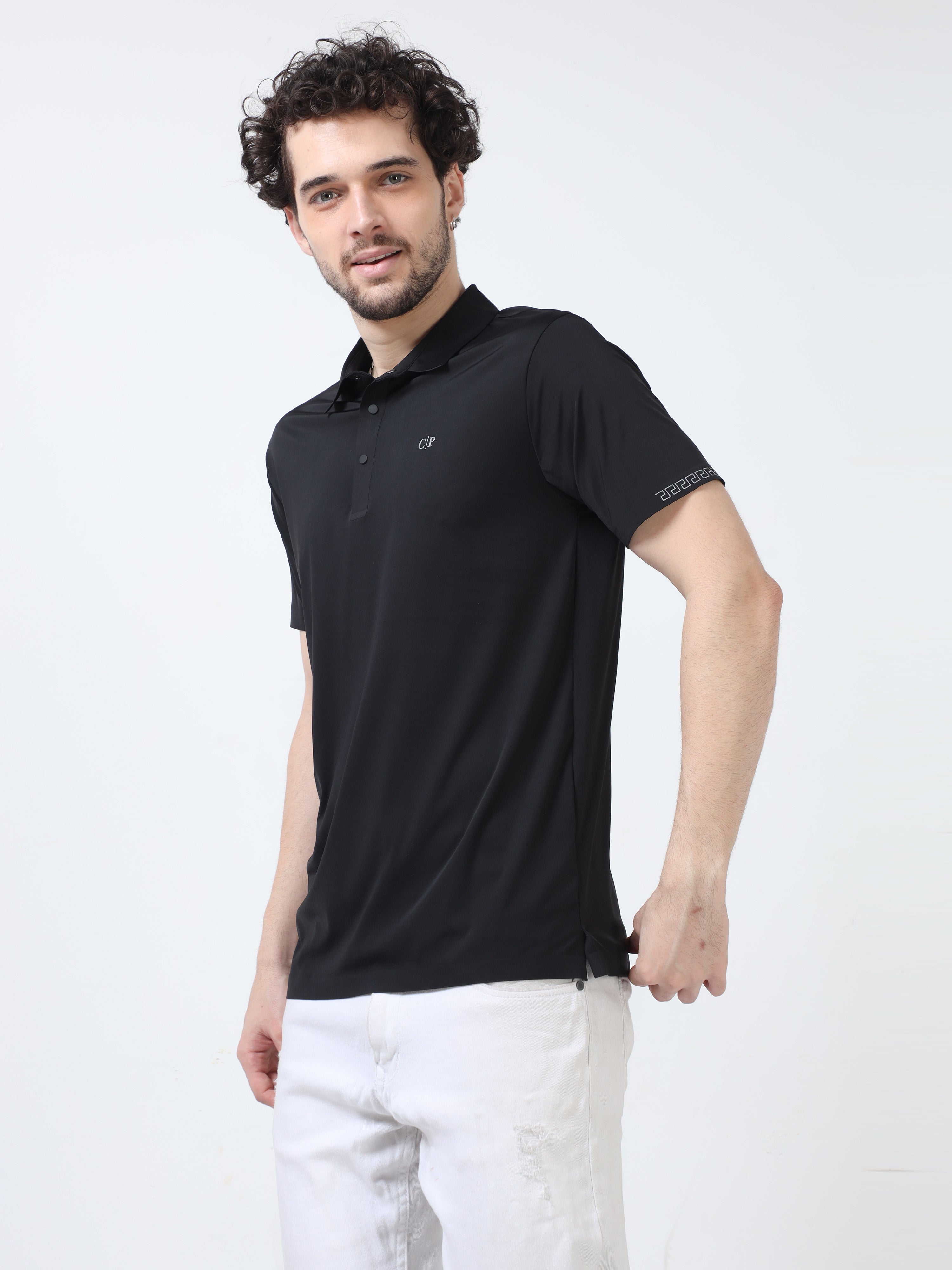 Classic Polo Men's Casual Solid Black Half Sleeve T-Shirt | UNICO - 108 SF P