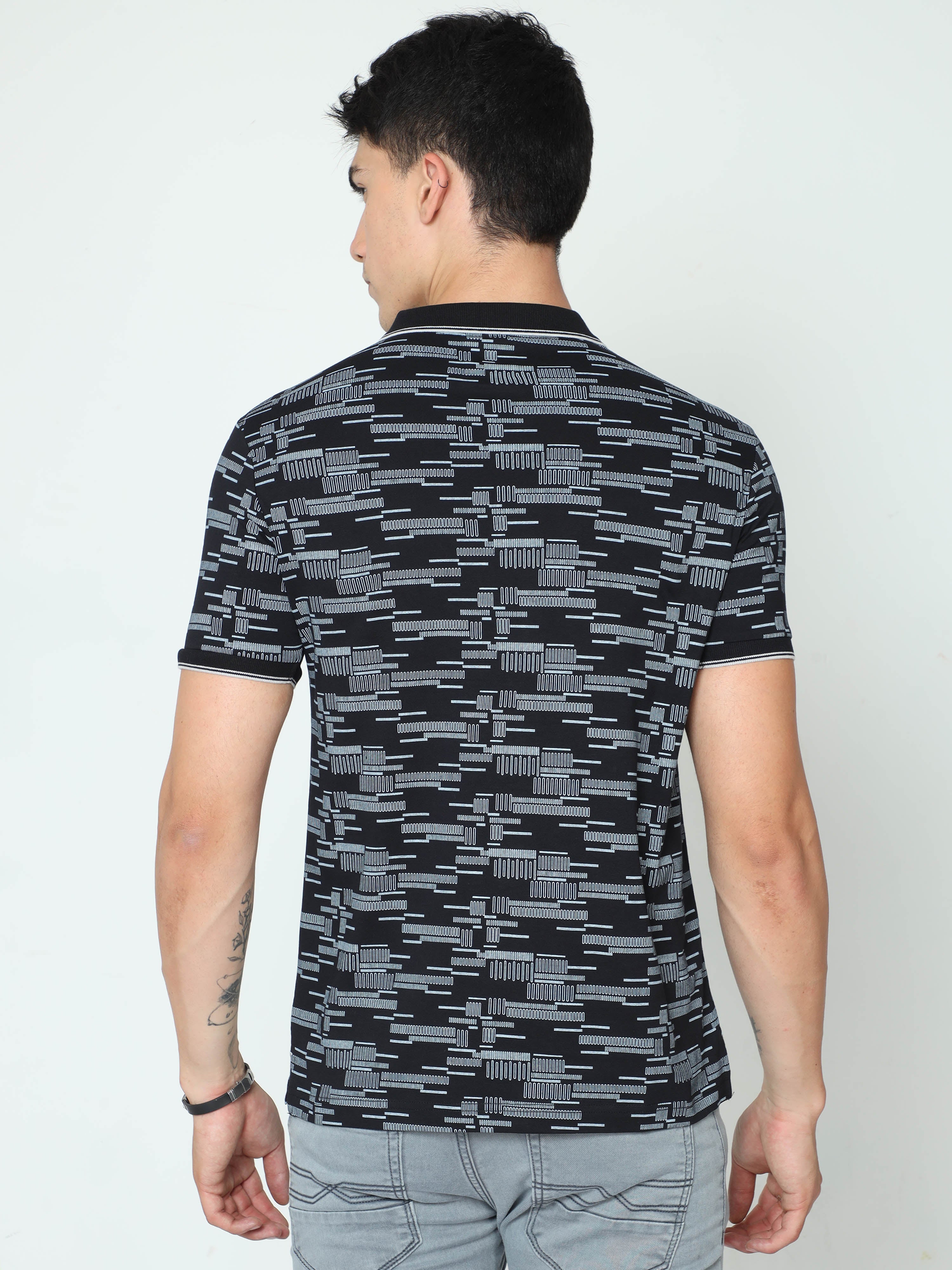 Classic Polo Mens Cotton Half Sleeve Printed Slim Fit Polo Neck Black Color T-Shirt | BELLO - 232 A SF P