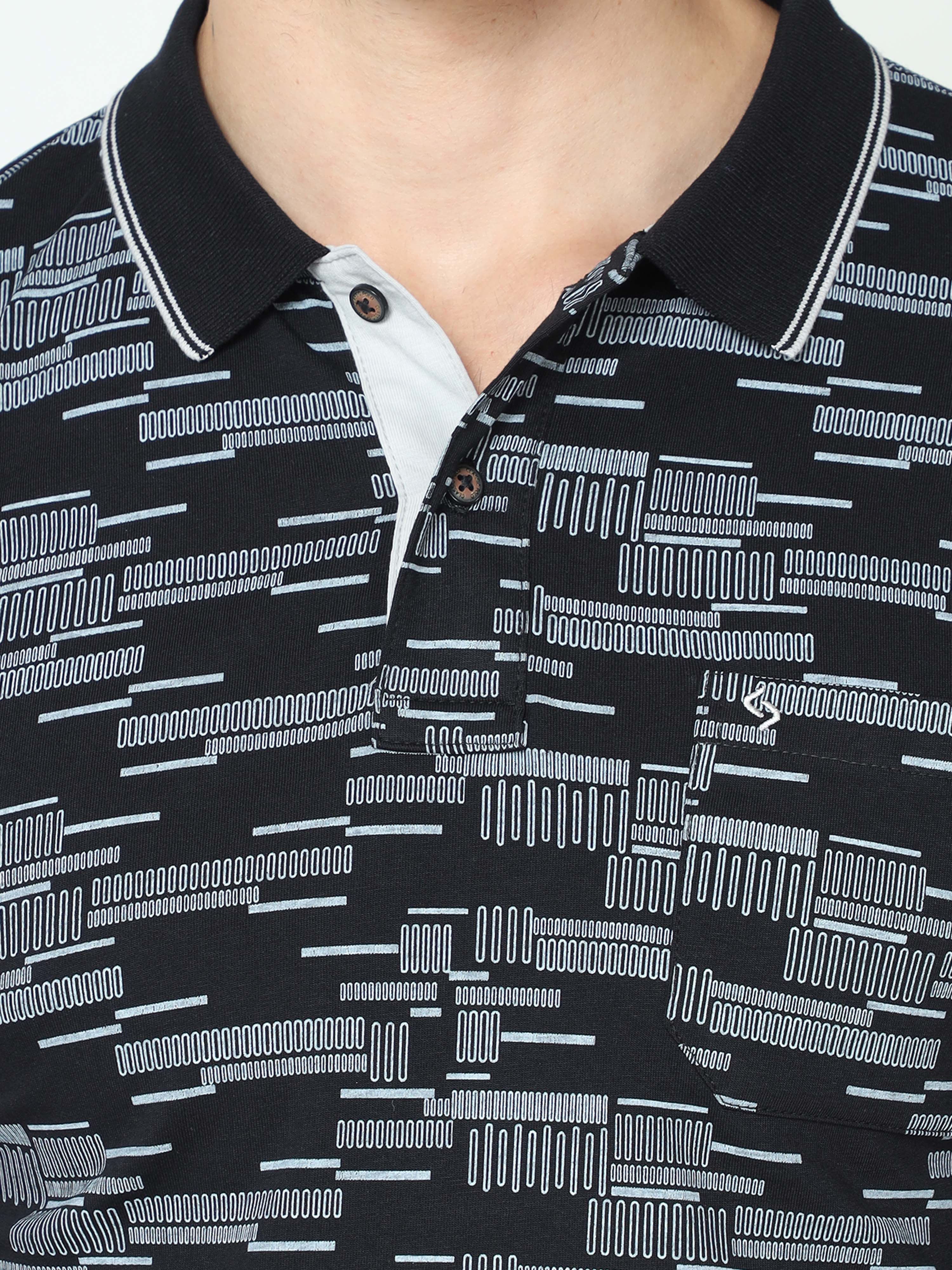 Classic Polo Mens Cotton Half Sleeve Printed Slim Fit Polo Neck Black Color T-Shirt | BELLO - 232 A SF P