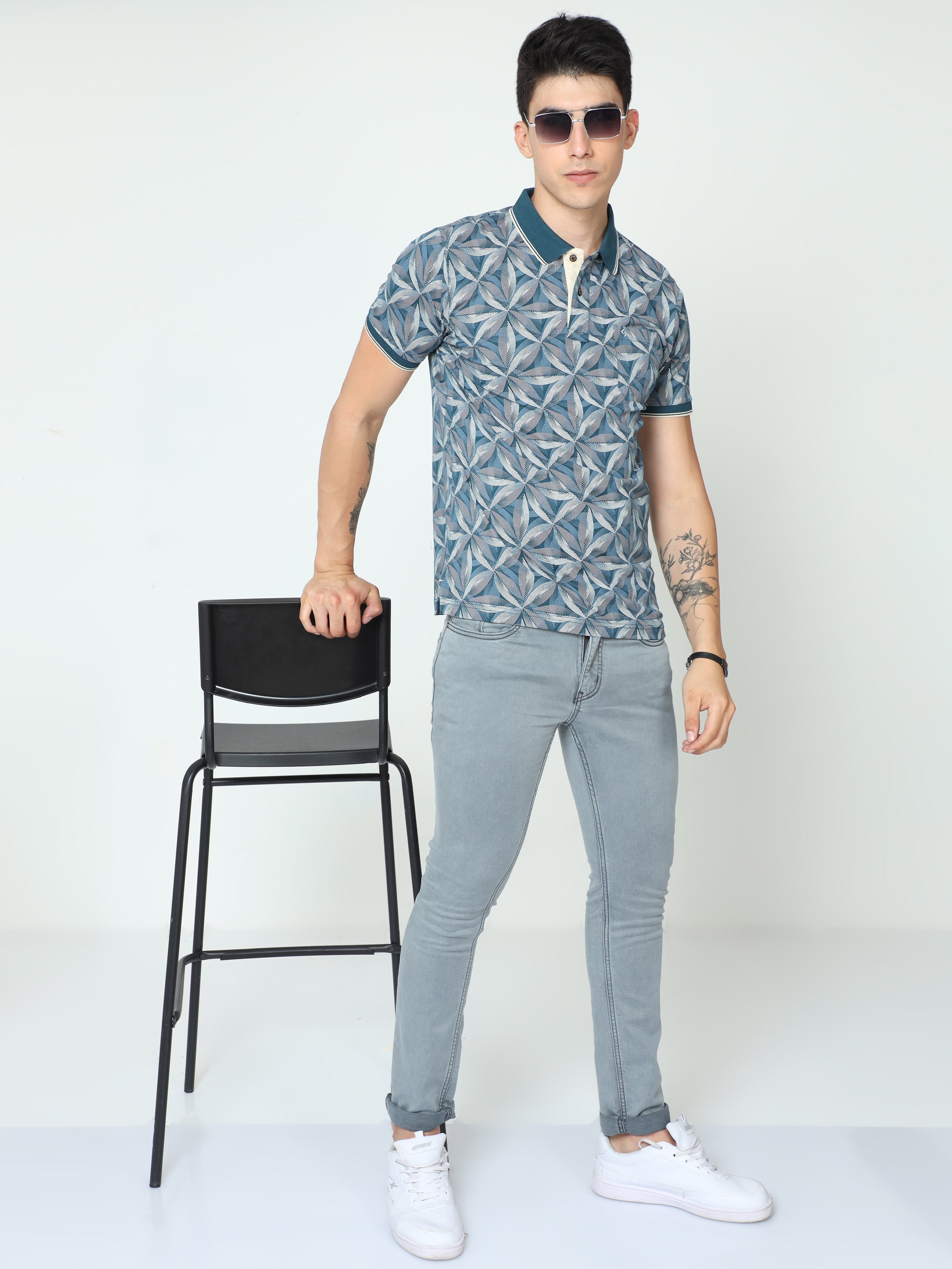 Classic Polo Mens Cotton Half Sleeve Printed Slim Fit Polo Neck Blue Color T-Shirt | BELLO - 233 A SF P