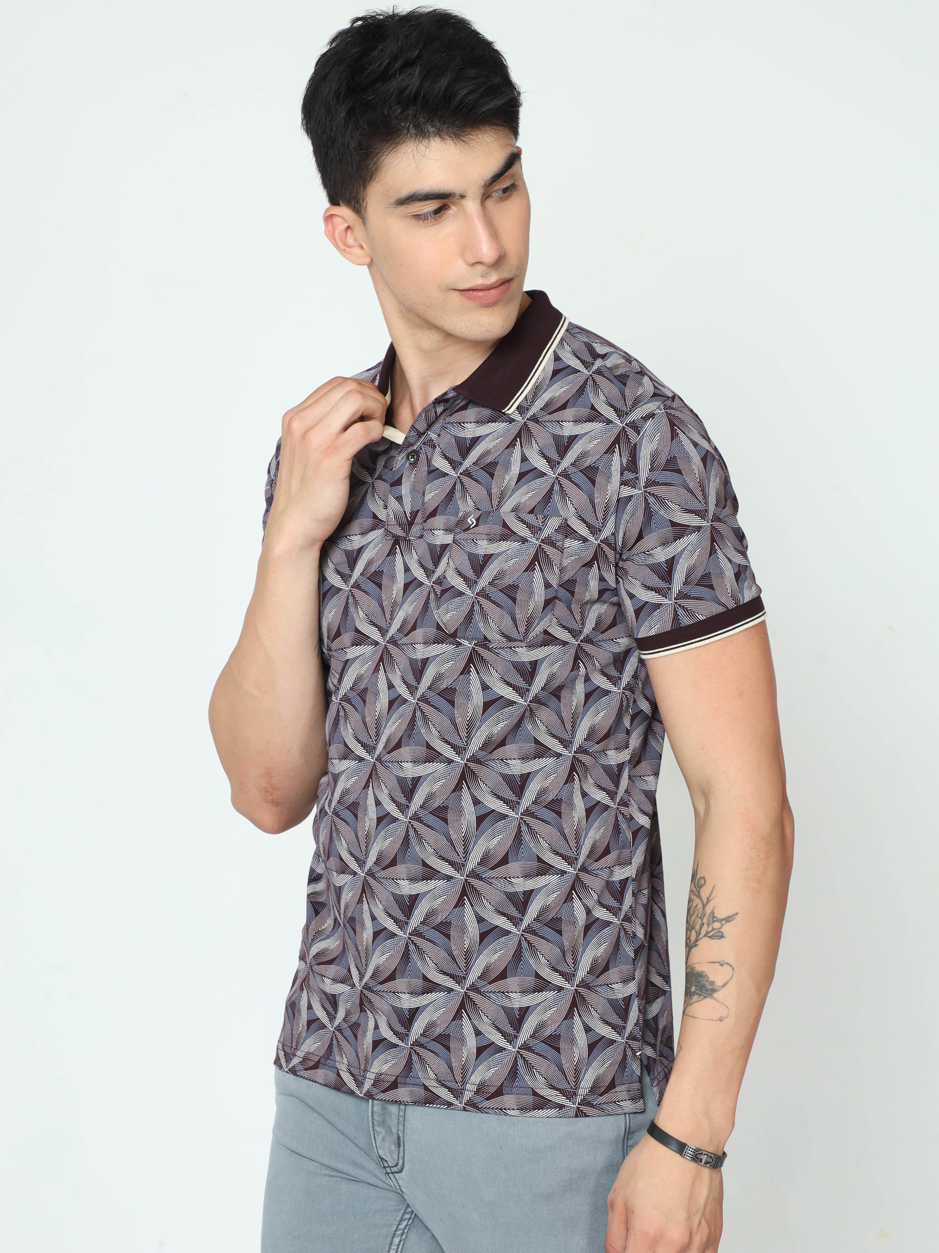 Classic Polo Mens Cotton Half Sleeve Printed Slim Fit Polo Neck Grey Color T-Shirt | BELLO - 233 B SF P