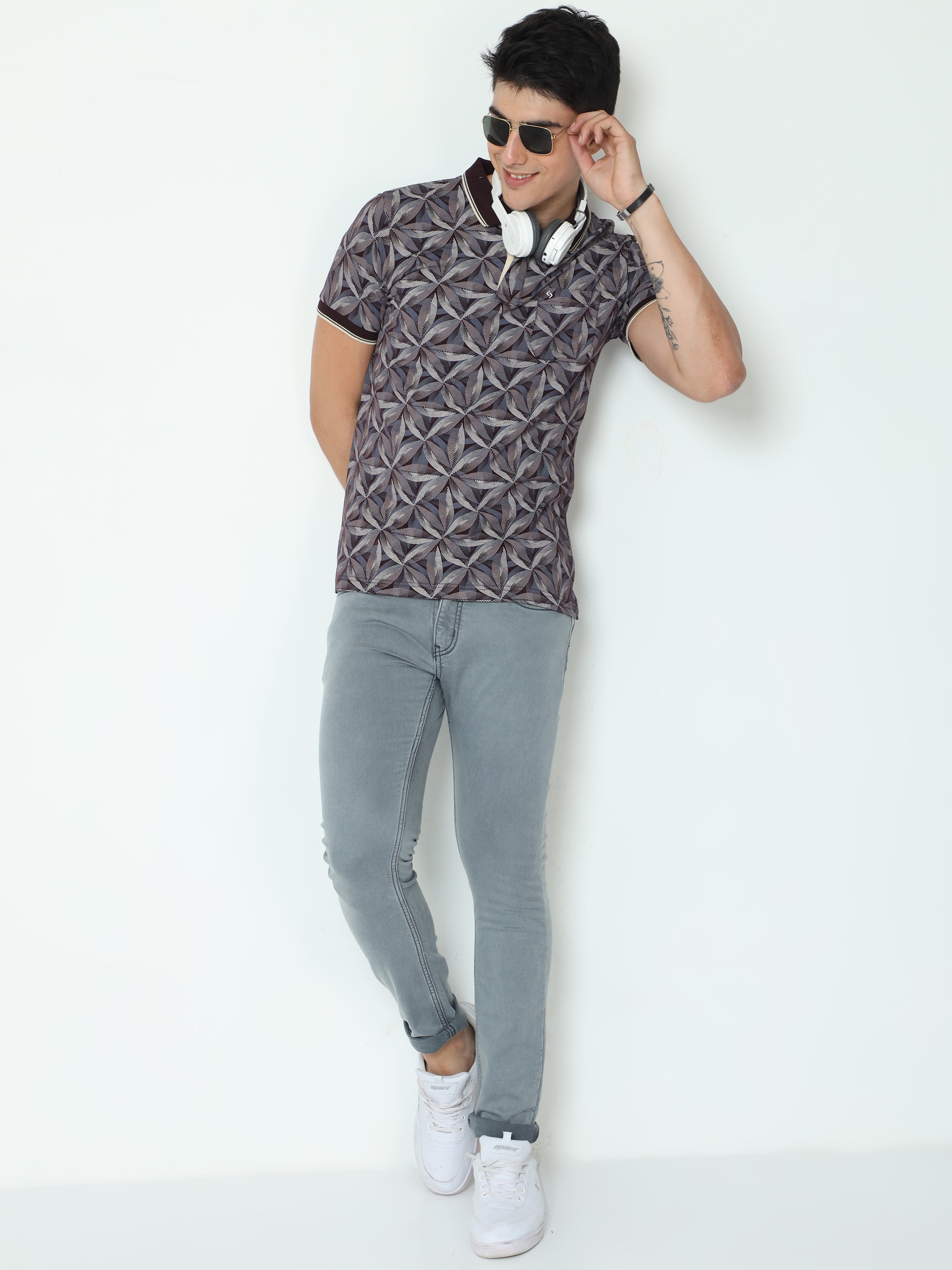Classic Polo Mens Cotton Half Sleeve Printed Slim Fit Polo Neck Grey Color T-Shirt | BELLO - 233 B SF P