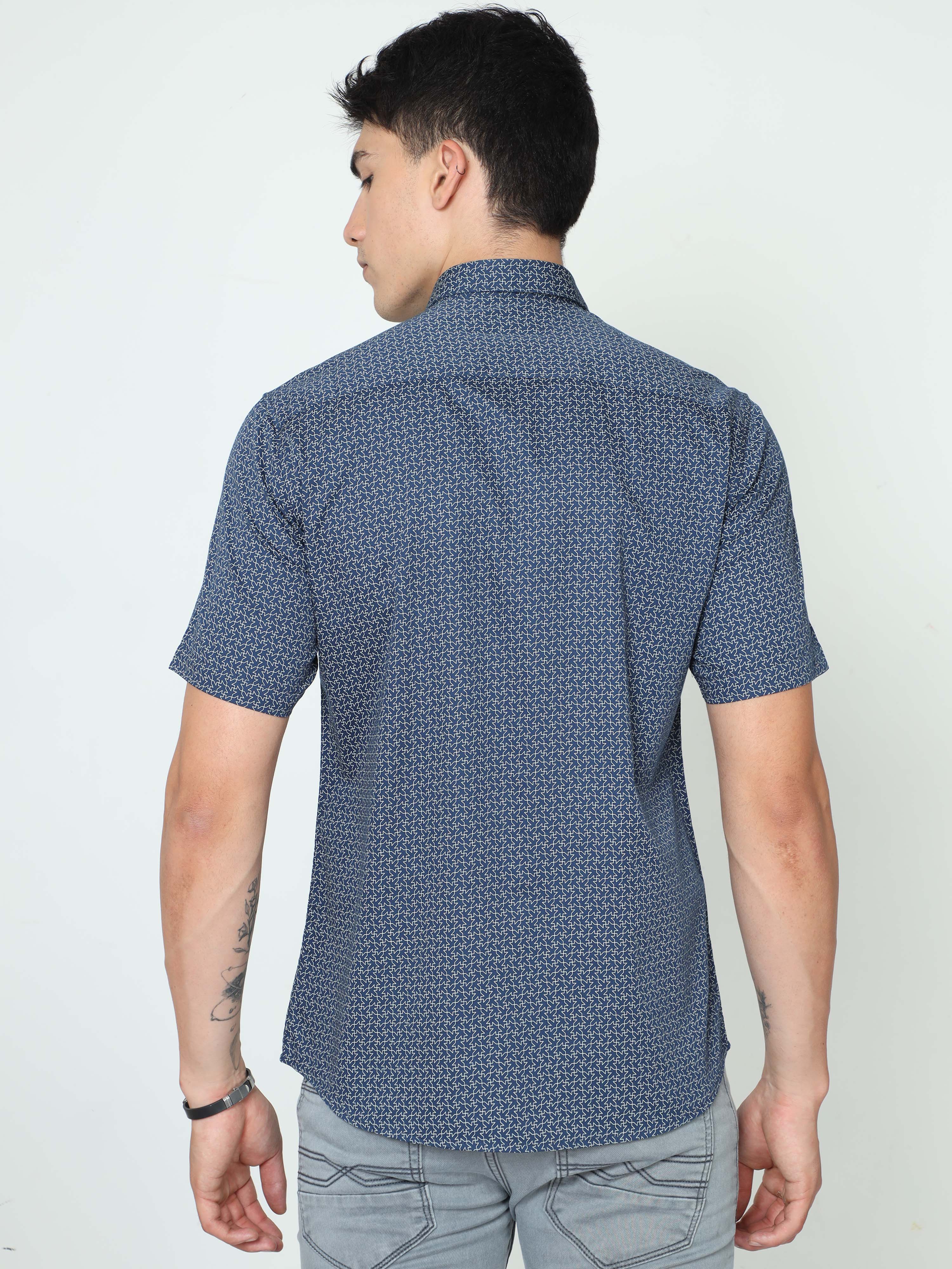 Classic Polo Mens Cotton Half Sleeve Printed Slim Fit Polo Neck Blue Color Casual Shirt | SO2-06 A-HS-PRT-SF