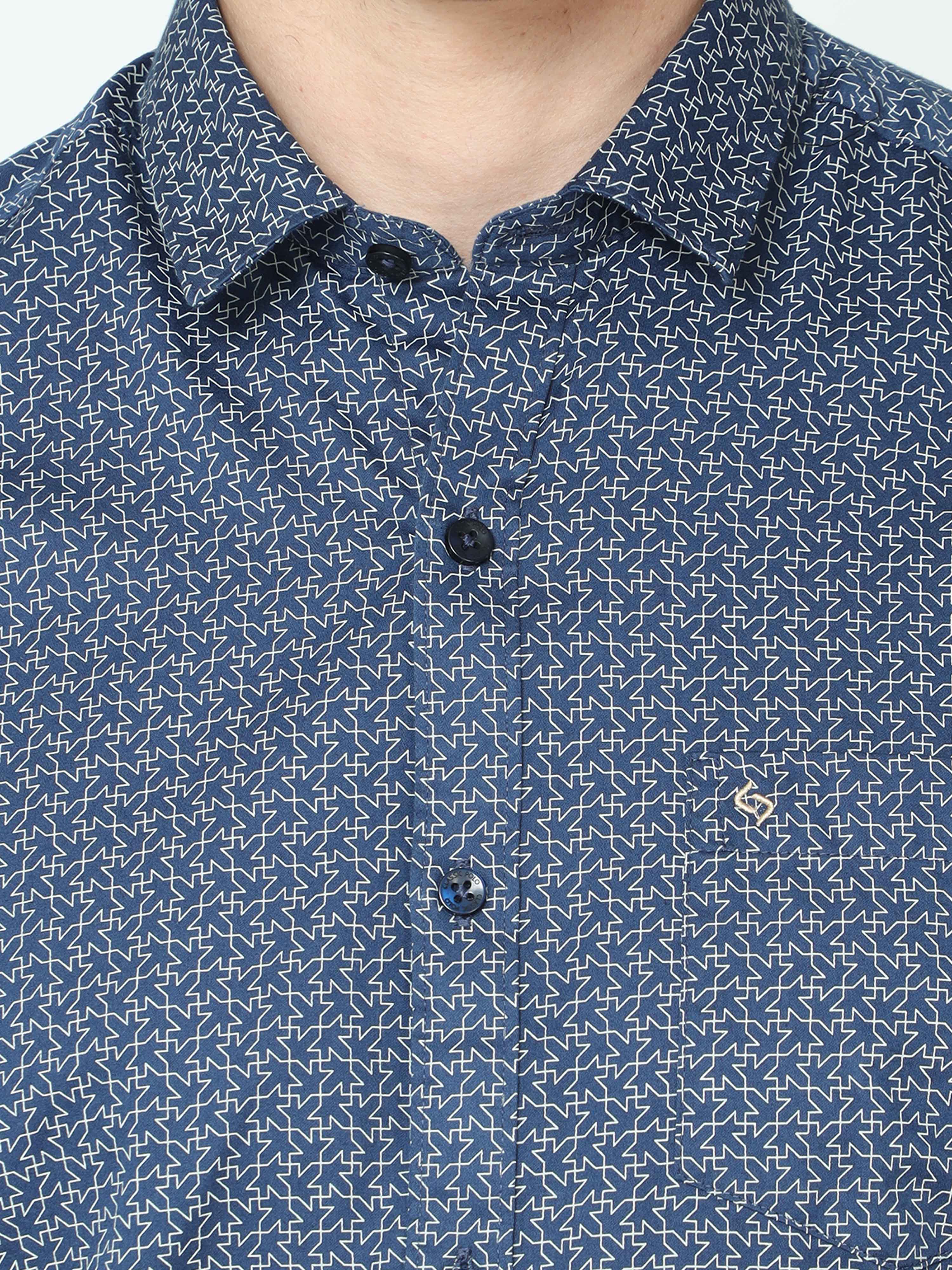 Classic Polo Mens Cotton Half Sleeve Printed Slim Fit Polo Neck Blue Color Casual Shirt | SO2-06 A-HS-PRT-SF