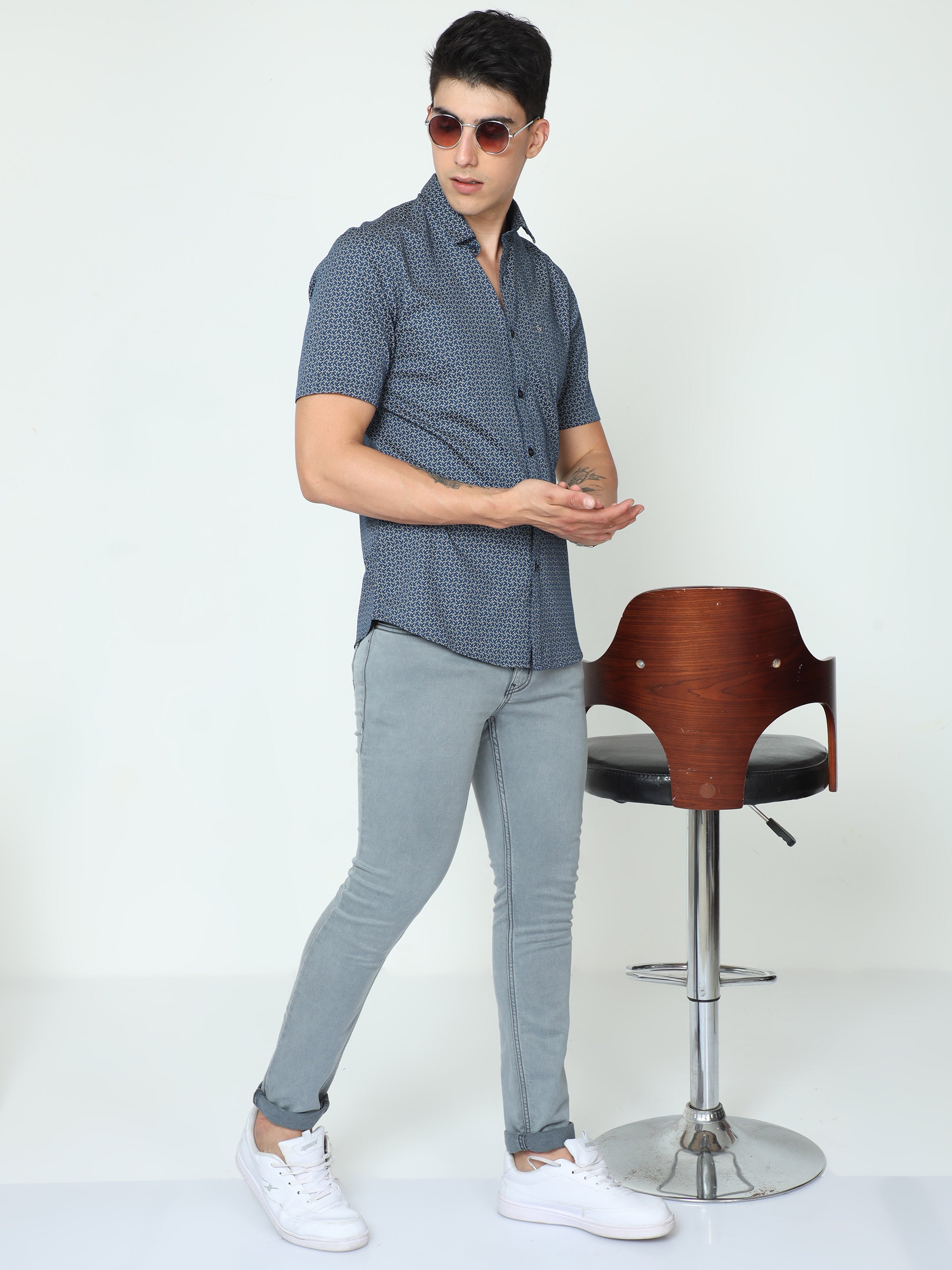 Classic Polo Mens Cotton Half Sleeve Printed Slim Fit Polo Neck Blue Color Casual Shirt | SO2-06 A-HS-PRT-SF