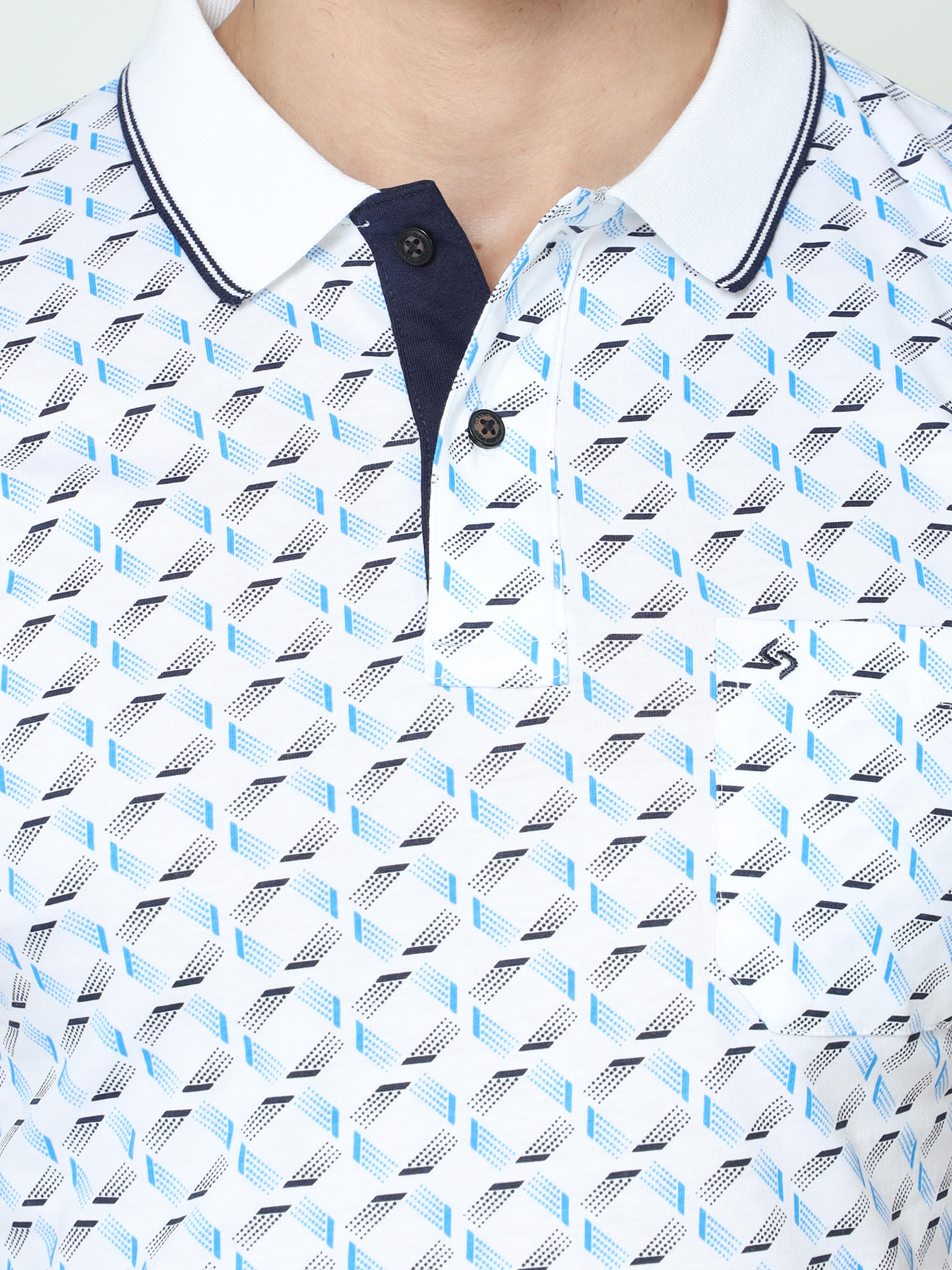 Classic Polo Mens Cotton Half Sleeve Printed Slim Fit Polo Neck White Color T-Shirt | BELLO - 231 A SF P