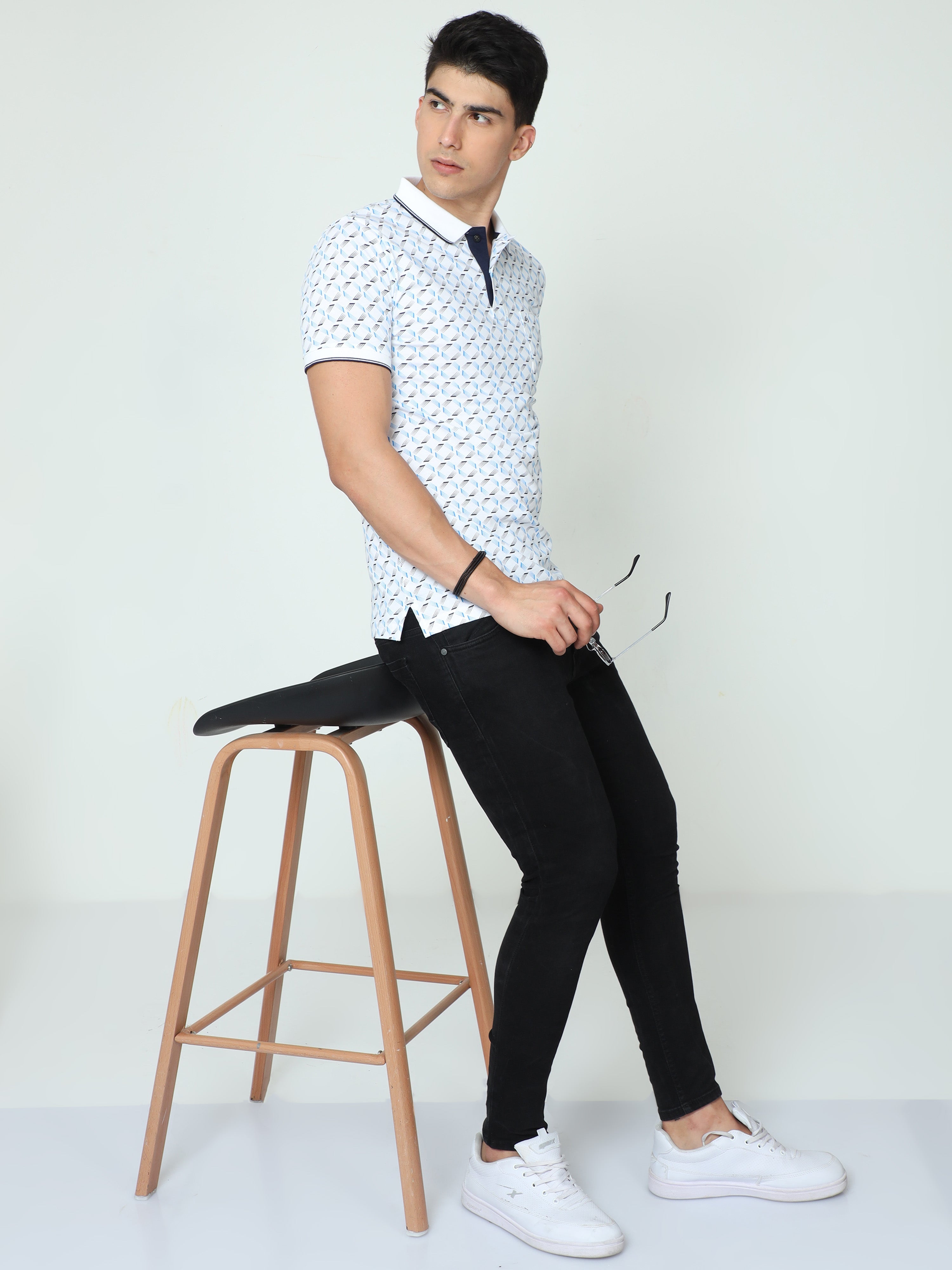 Classic Polo Mens Cotton Half Sleeve Printed Slim Fit Polo Neck White Color T-Shirt | BELLO - 231 A SF P