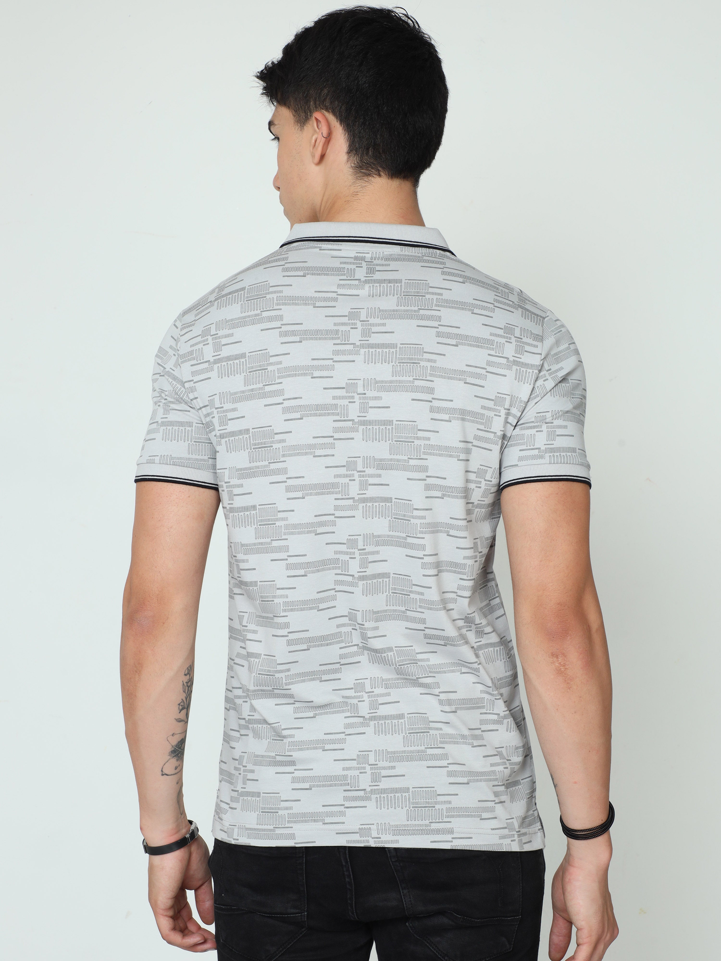 Classic Polo Mens Cotton Half Sleeve Printed Slim Fit Polo Neck Grey Color T-Shirt | BELLO - 232 B SF P