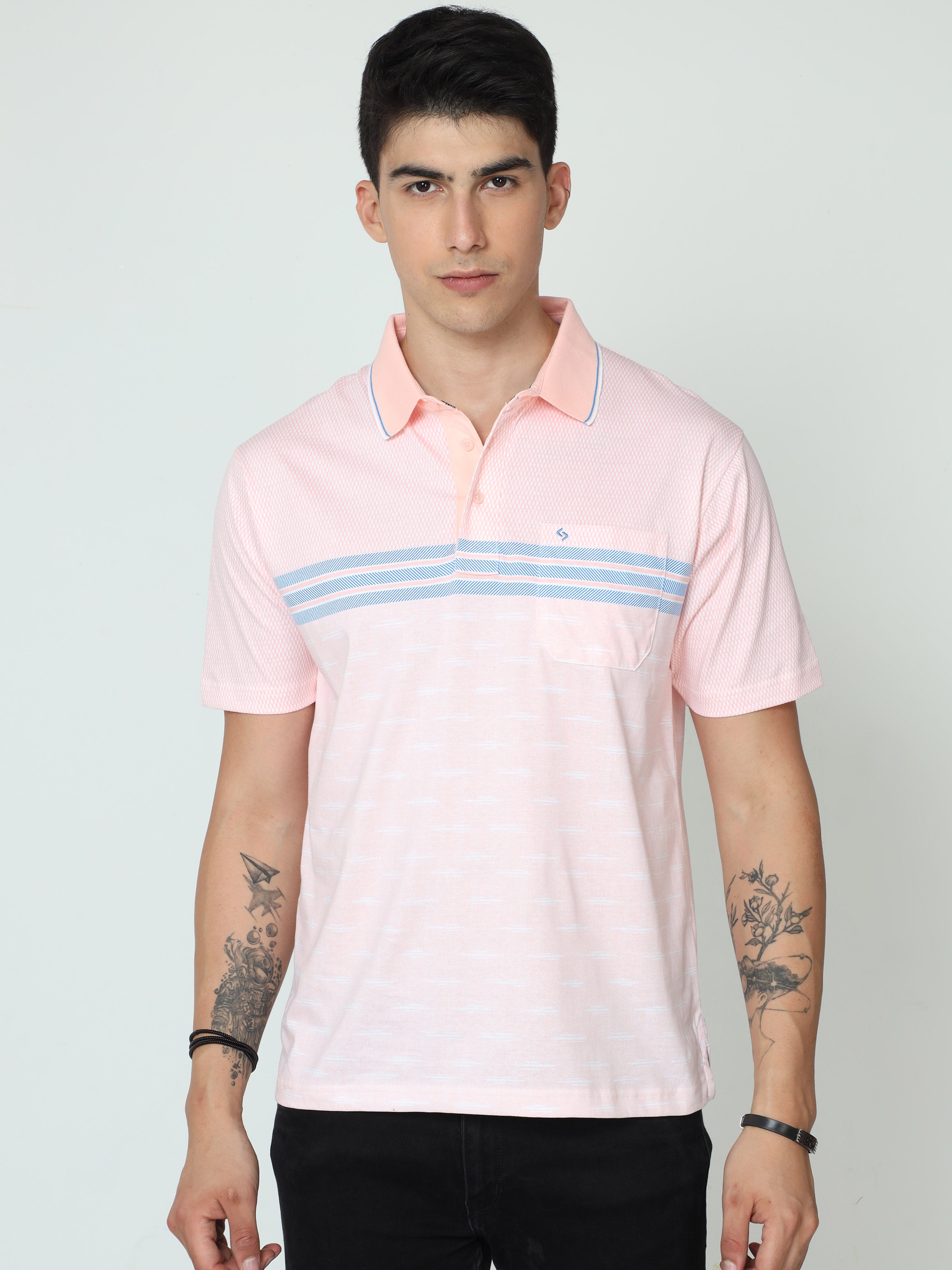 Classic Polo Mens Cotton Half Sleeve Printed Authentic Fit Polo Neck Peach Color T-Shirt | CARVE POLO - 16 B AF P