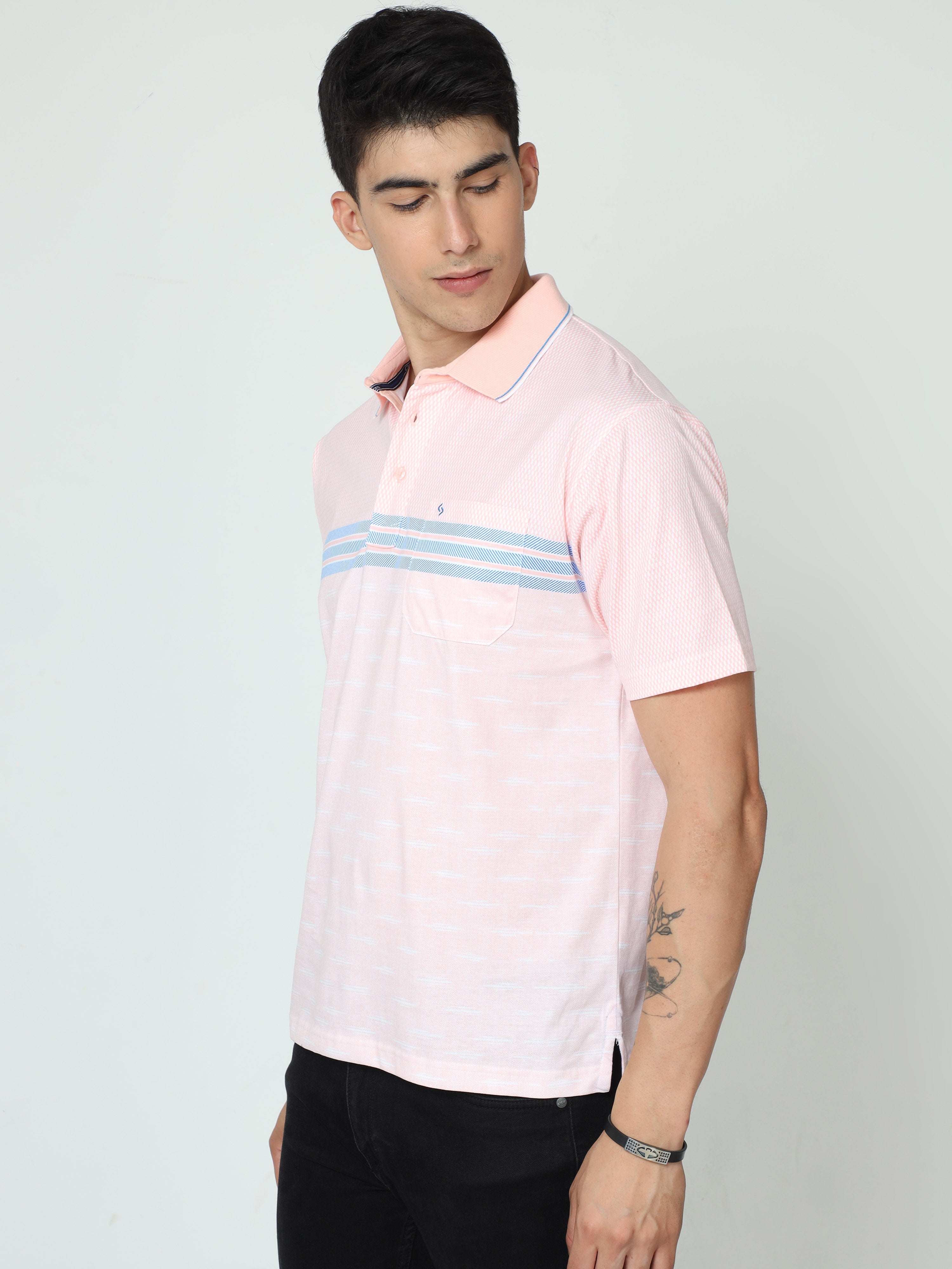 Classic Polo Mens Cotton Half Sleeve Printed Authentic Fit Polo Neck Peach Color T-Shirt | CARVE POLO - 16 B AF P