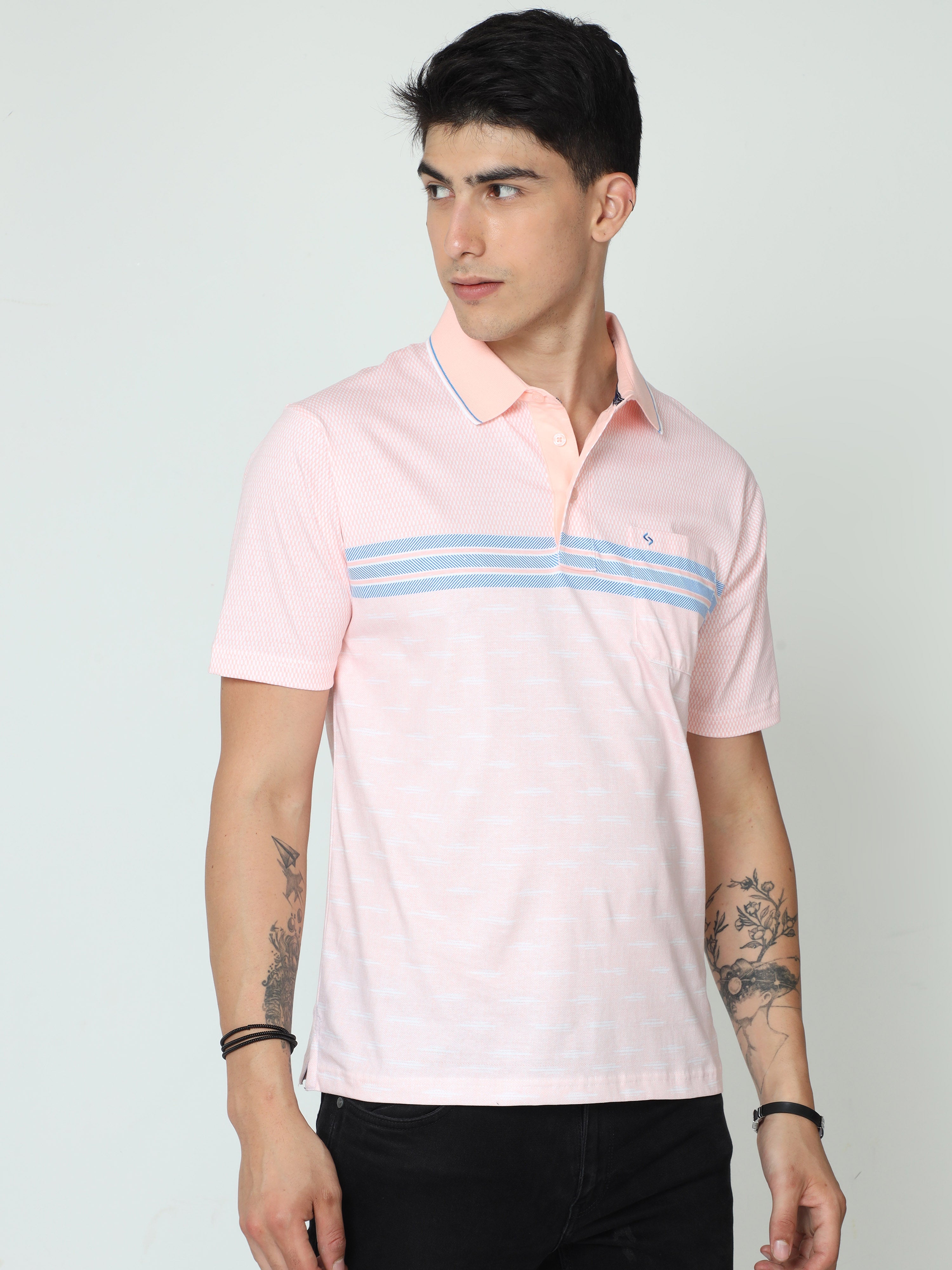 Classic Polo Mens Cotton Half Sleeve Printed Authentic Fit Polo Neck Peach Color T-Shirt | CARVE POLO - 16 B AF P
