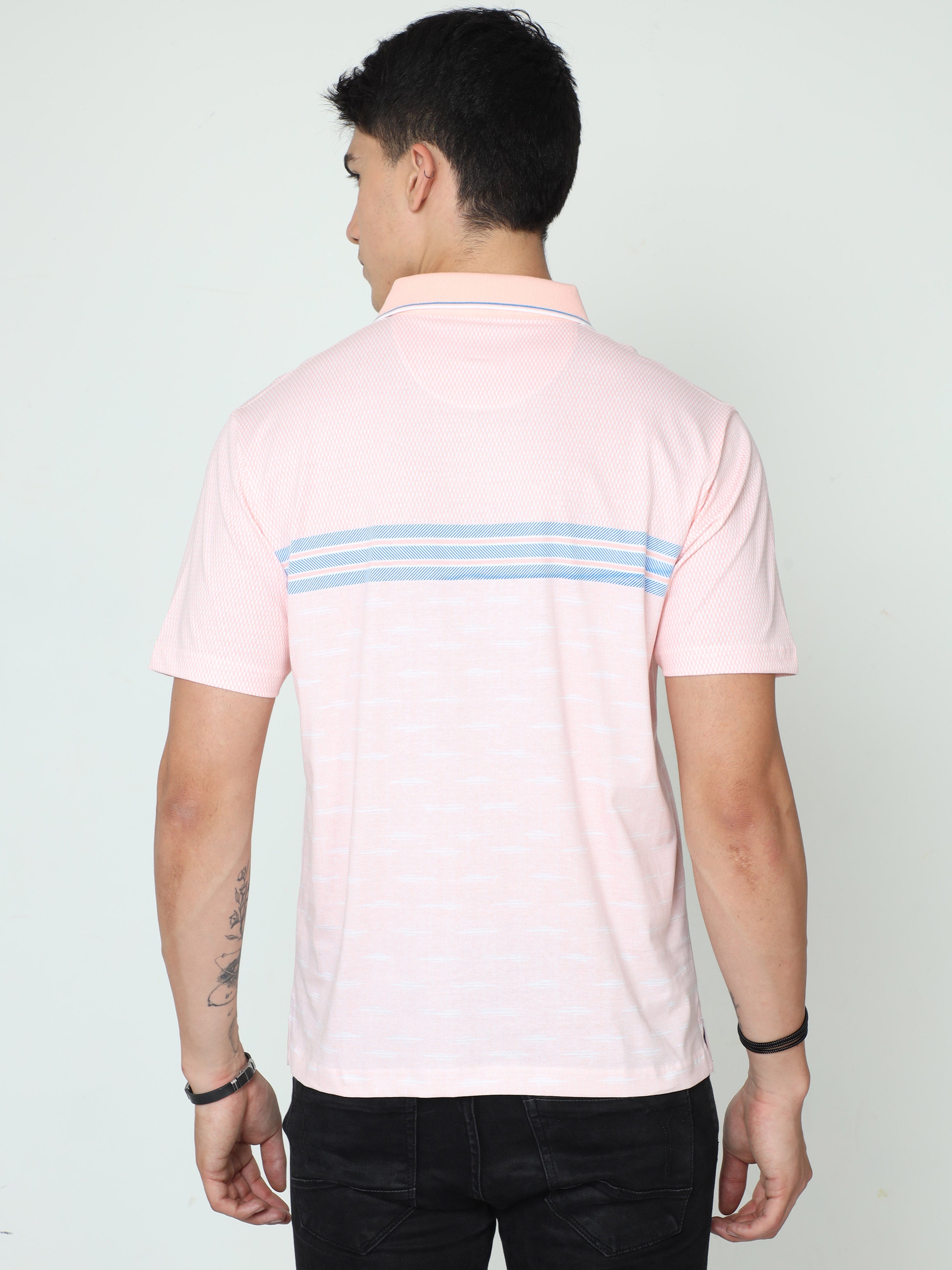 Classic Polo Mens Cotton Half Sleeve Printed Authentic Fit Polo Neck Peach Color T-Shirt | CARVE POLO - 16 B AF P