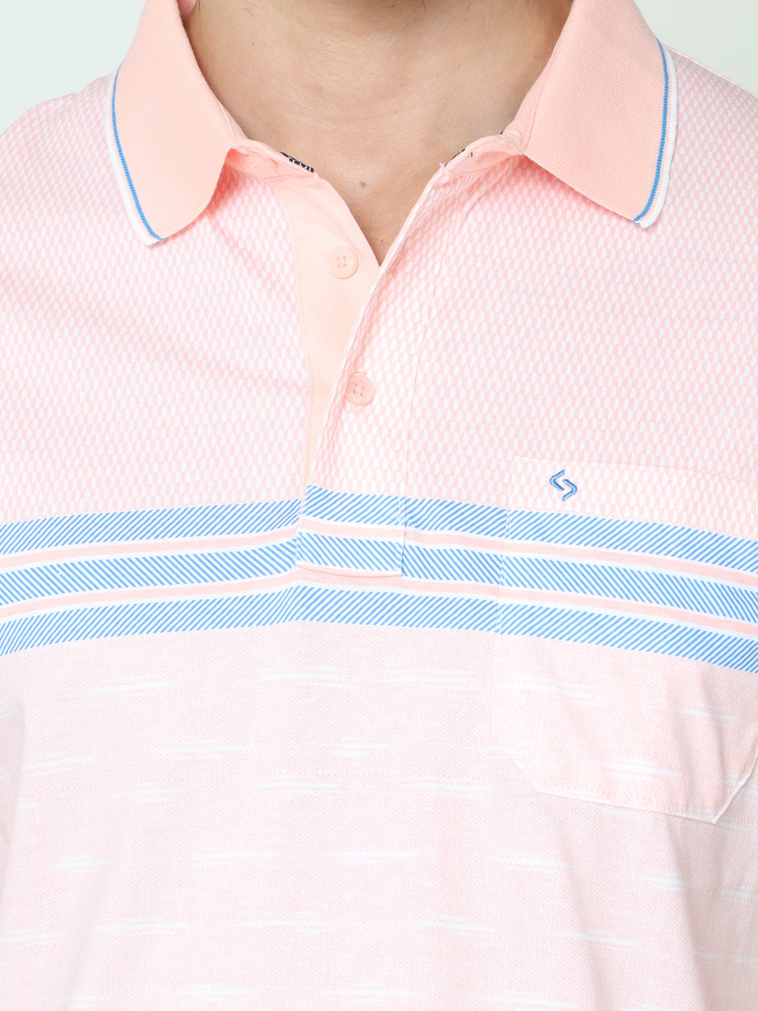 Classic Polo Mens Cotton Half Sleeve Printed Authentic Fit Polo Neck Peach Color T-Shirt | CARVE POLO - 16 B AF P