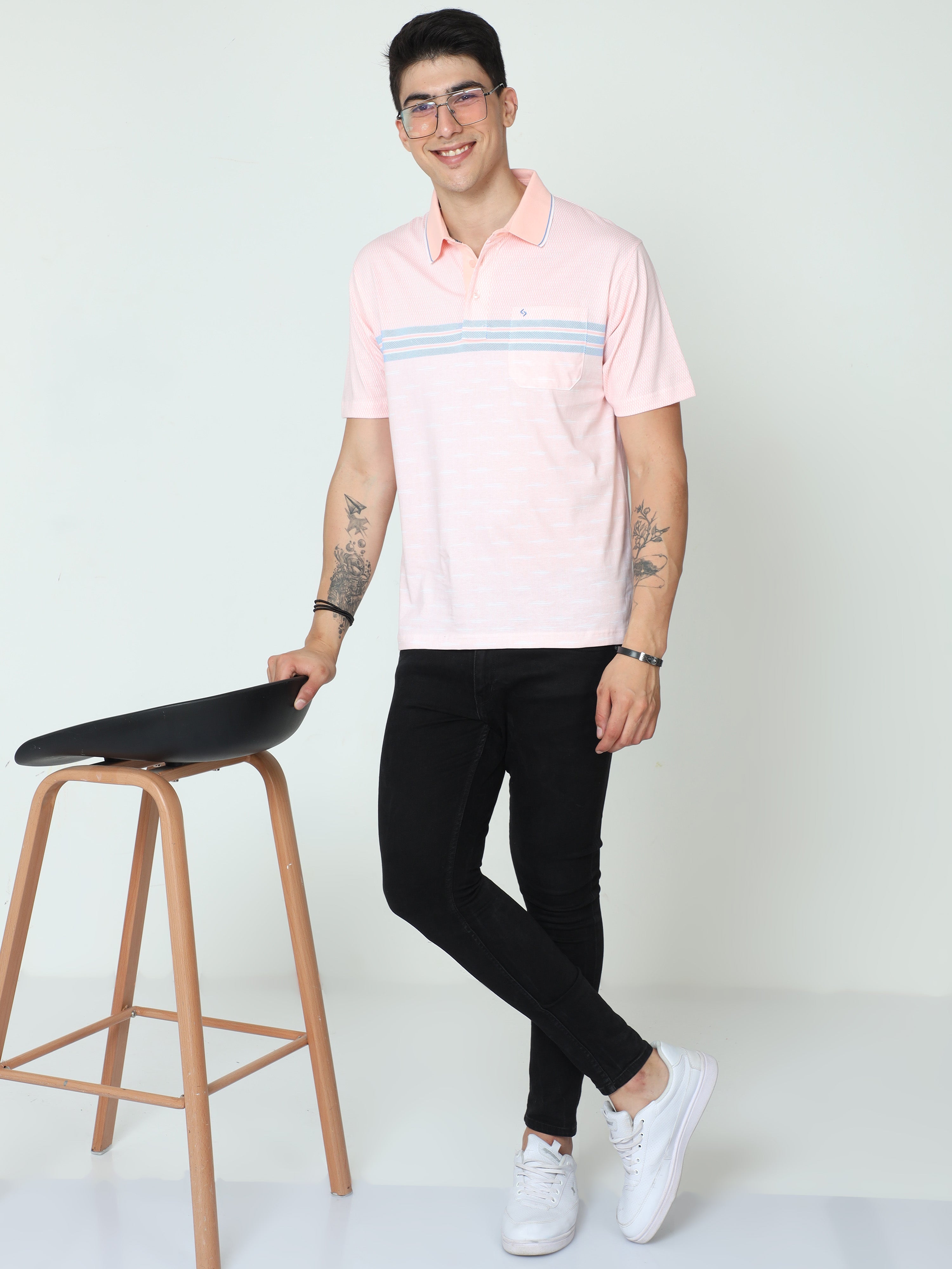 Classic Polo Mens Cotton Half Sleeve Printed Authentic Fit Polo Neck Peach Color T-Shirt | CARVE POLO - 16 B AF P