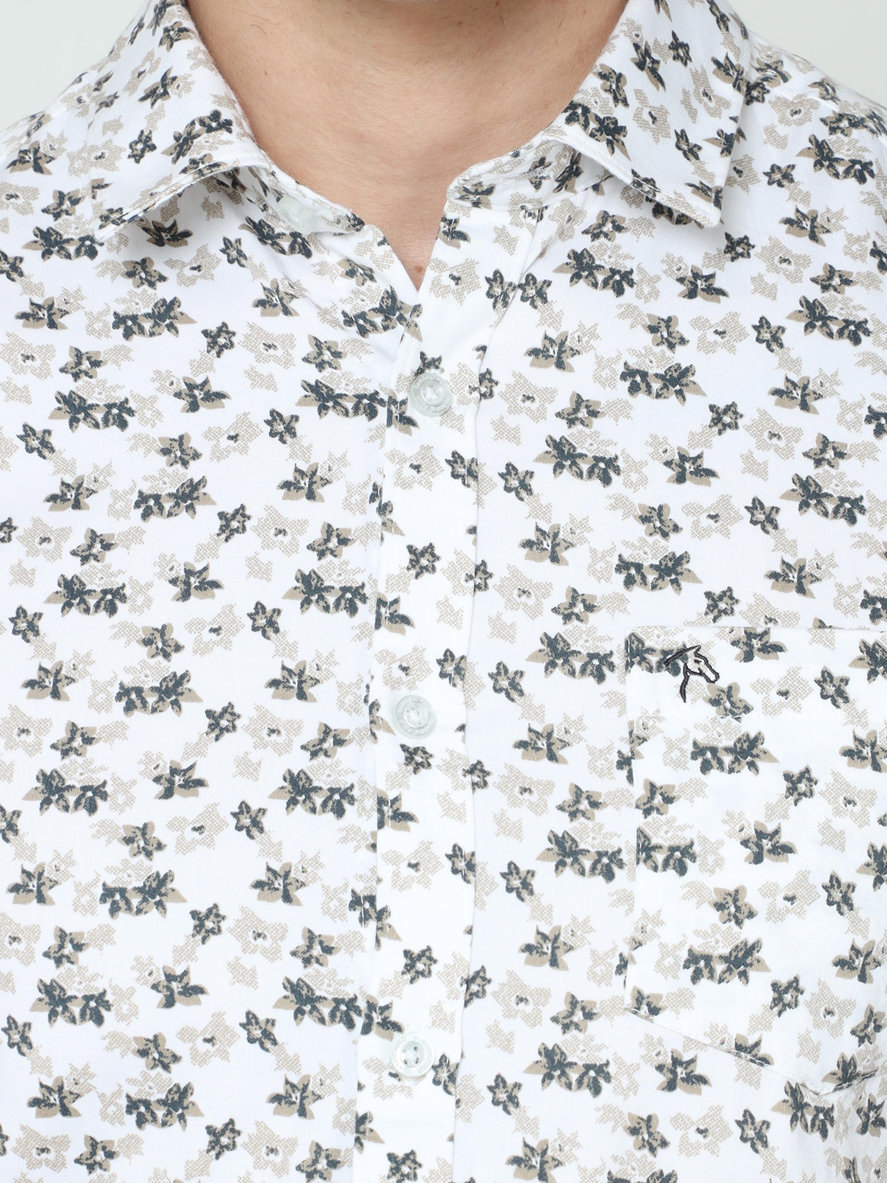 Classic Polo Mens Cotton Half Sleeve Printed Slim Fit Polo Neck White Color Casual Shirt | SBO2-24 A-HS-PRT-BSL