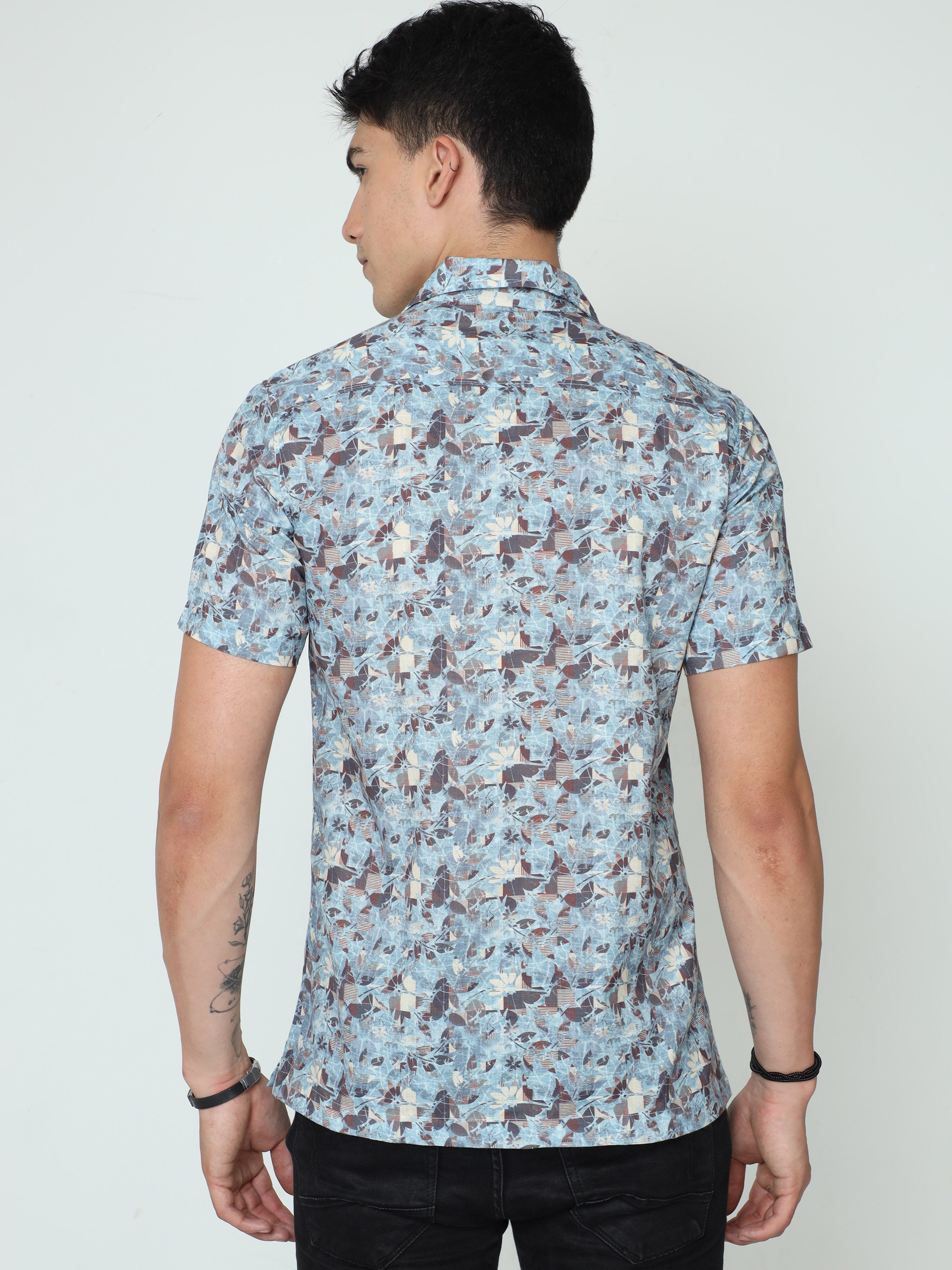 Classic Polo Mens Cotton Half Sleeve Printed Slim Fit Polo Neck Blue Color Casual Shirt | SBO2-89 A-HS-PRT-BSL