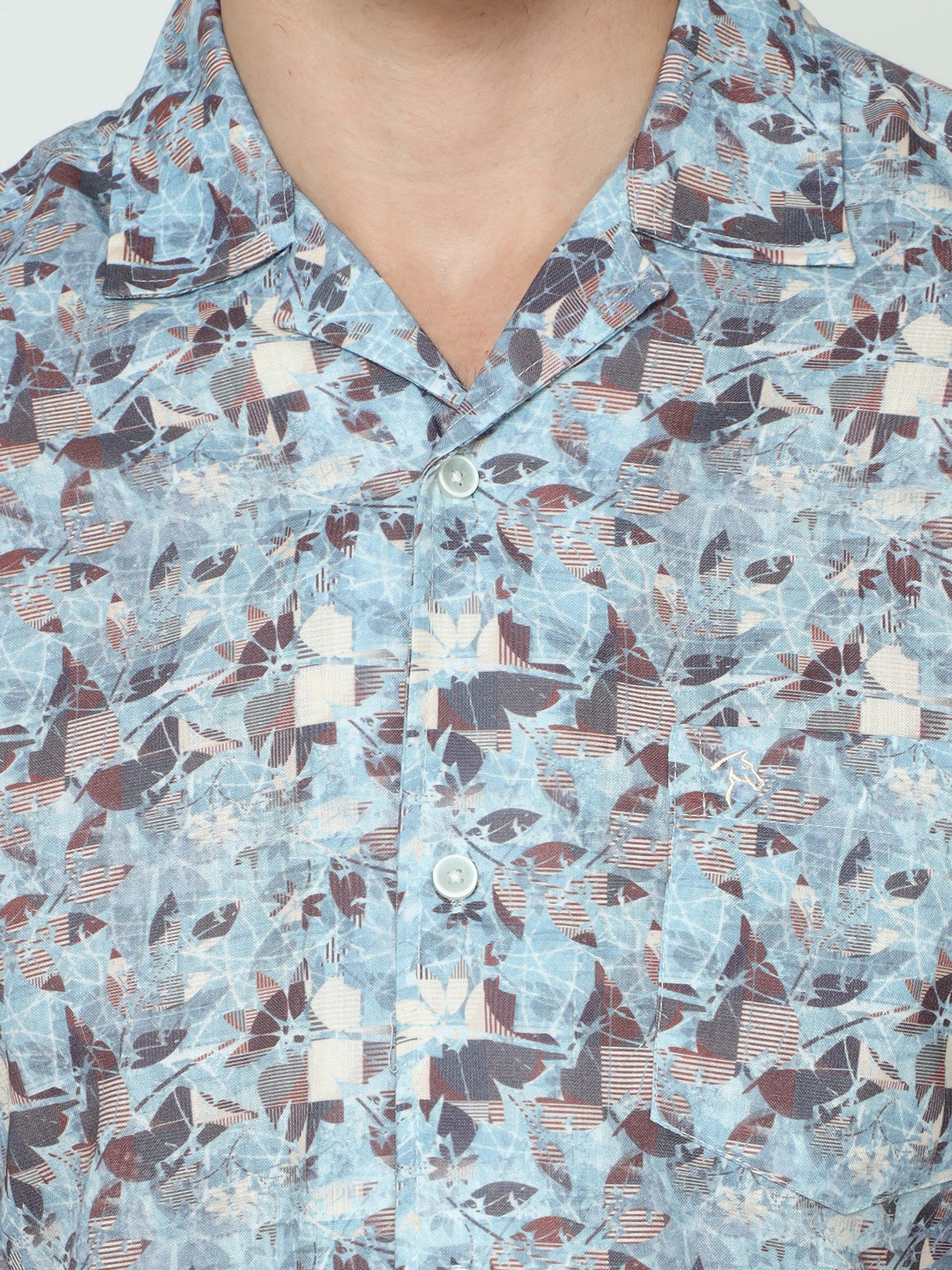 Classic Polo Mens Cotton Half Sleeve Printed Slim Fit Polo Neck Blue Color Casual Shirt | SBO2-89 A-HS-PRT-BSL